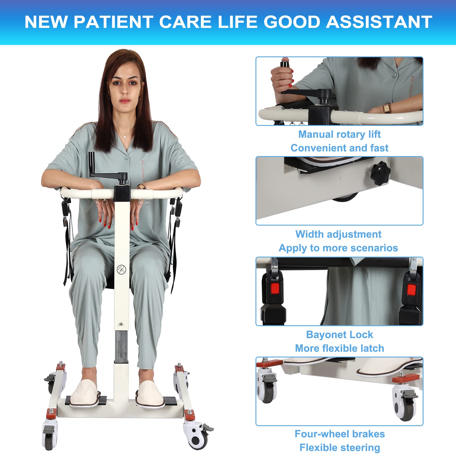 Portable Patient Lift Wheelchair for Home - Shower Chair with Wheels & Transfer Aid - Foldable Toilets Seat for Elderly & Disabled - Ideal for Bathroom, Bedroom & Mobility Assistance