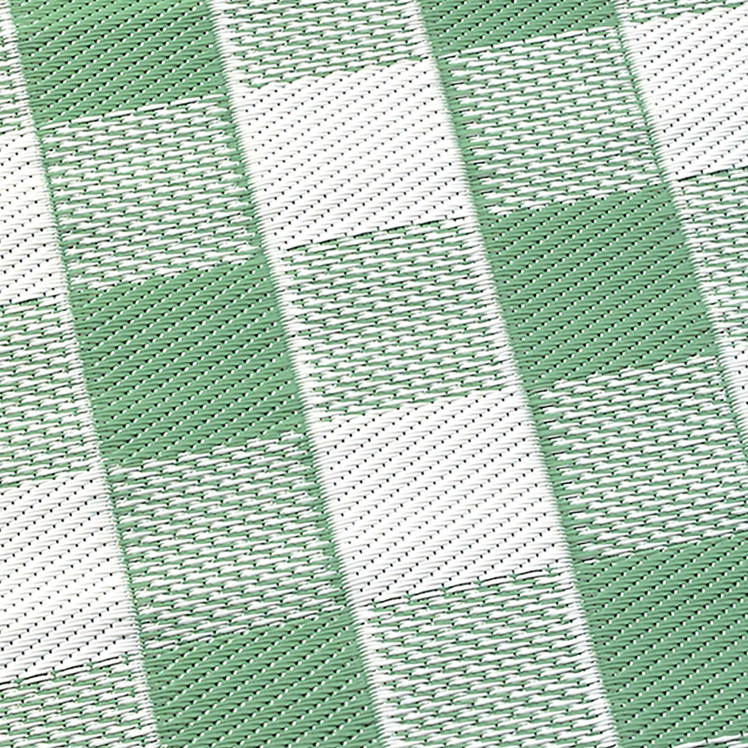 Fusion Gingham Outdoor Rug - Waterproof & Durable Green Checkered Patio Mat for Garden, Deck, and Poolside Use