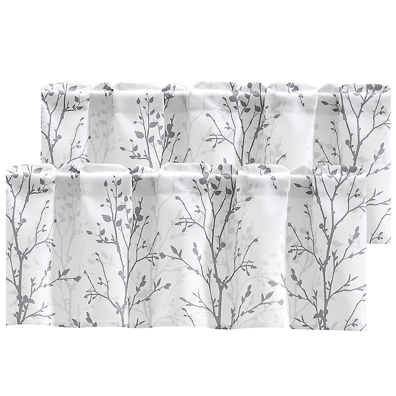 Luvyohmee Tree Branch Printed Window Valance - 18 Inch Long Grey Curtain Valance for Kitchen, Bathroom, Dining Room, Living Room, Bedroom & Kids Room - 2 Panels - Perfect for Farmhouse, Boho & Modern Home Decor