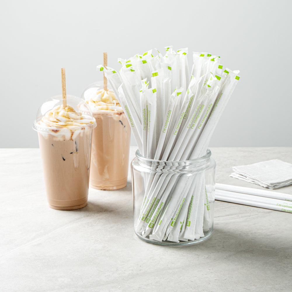 Eco-Friendly Compostable PLA Coffee Ground Straws - 8 1/4