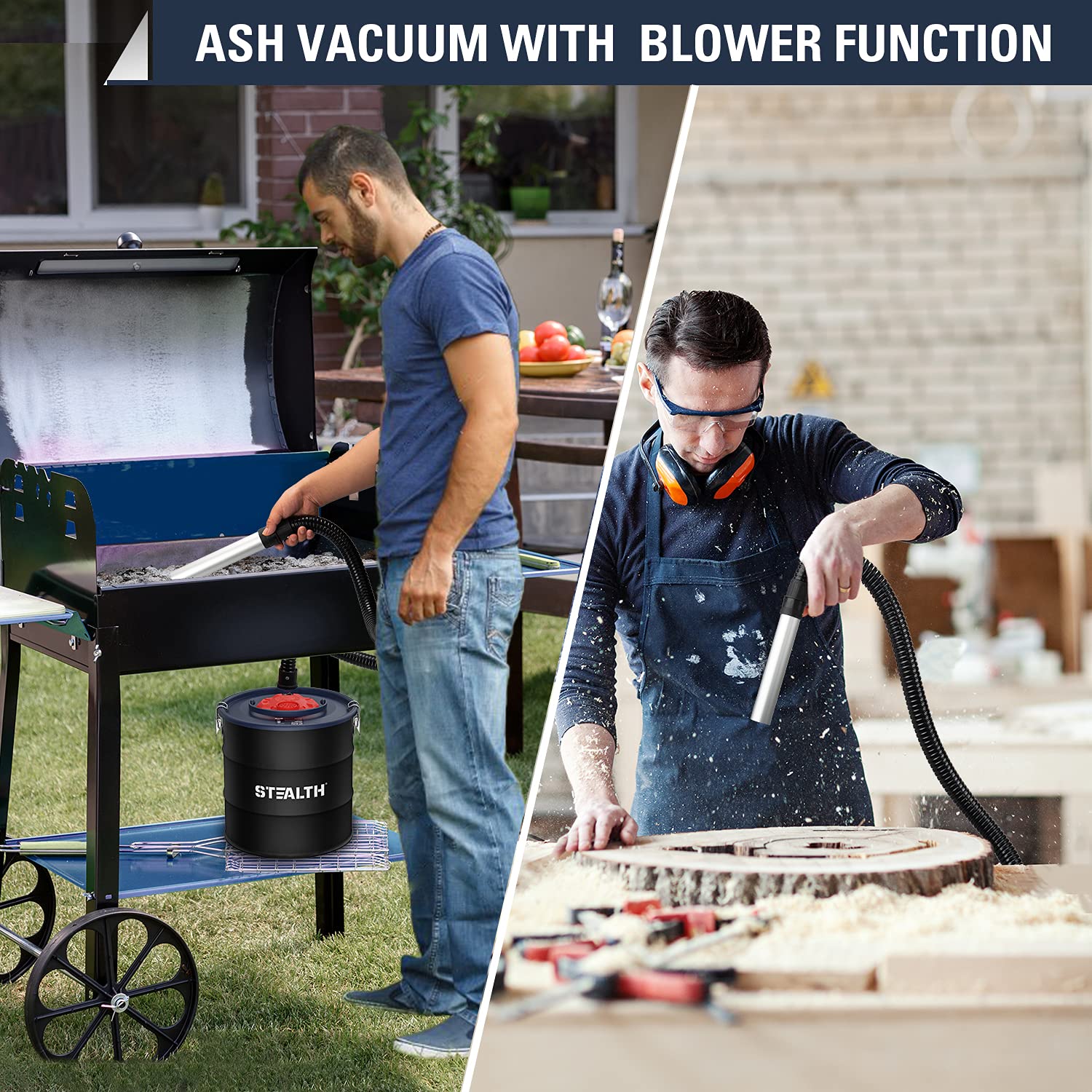 Stealth 4.8 Gallon Ash Vacuum - Powerful Portable Ash Vacuum Cleaner for Fireplaces, Wood Stoves, Fire Pits & Pellet Stoves (Model EMV05S) - Ideal for Home, Camping & Outdoor Fireplace Maintenance