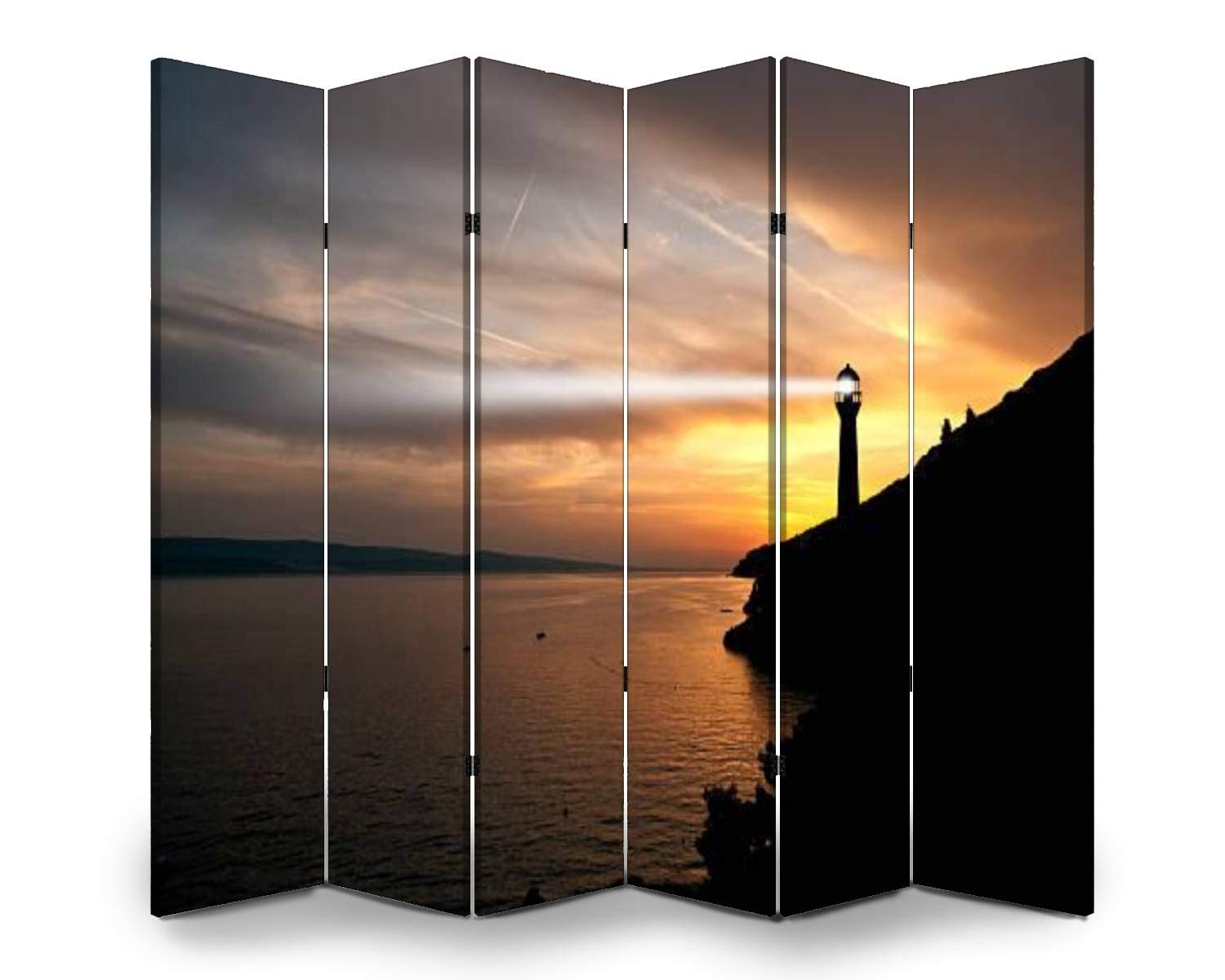 6-Panel Folding Room Divider Screen - Lighthouse Design with Searchlight Beam Effect for Indoor/Outdoor Privacy Partition | Perfect for Home Office, Bedroom Separation, and Event Space Dividers