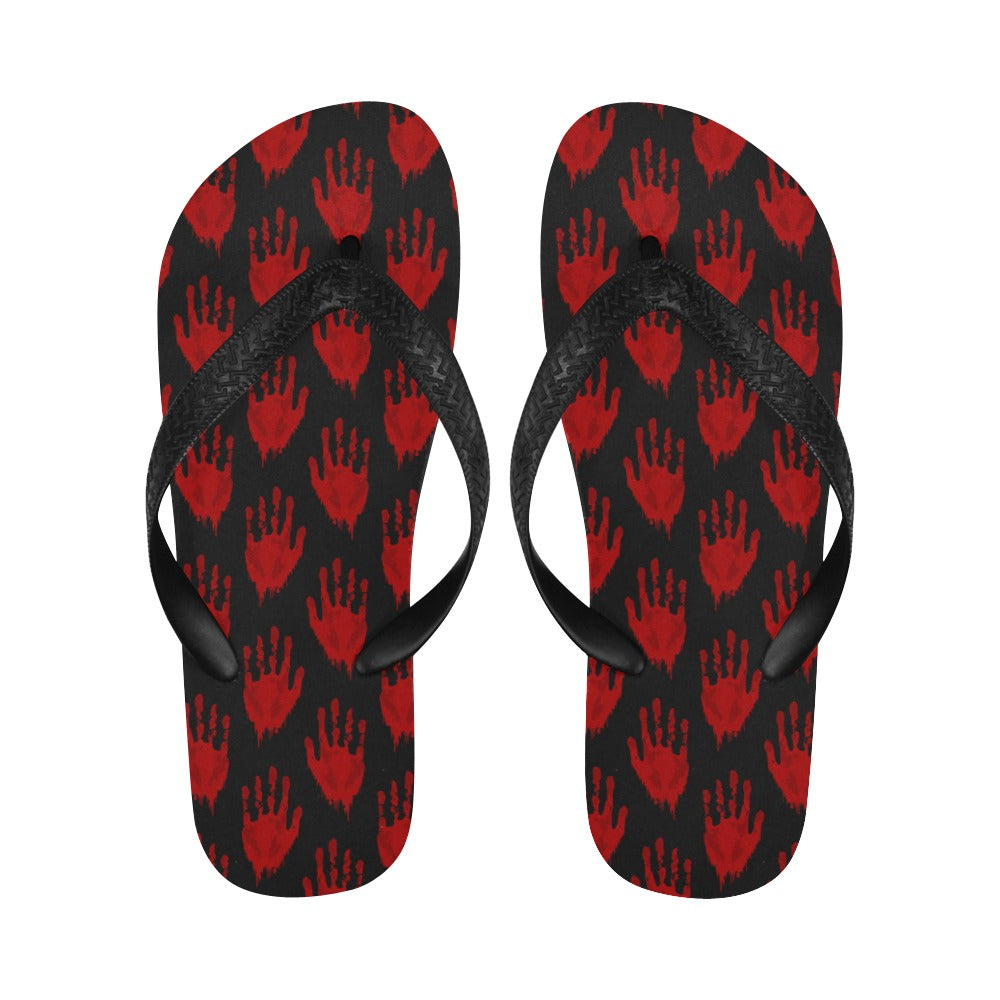 Scary Bloody Hand Print Flip Flops - Halloween Costume Shoes for Women & Men - Perfect for Horror Parties, Cosplay & Haunted House Events