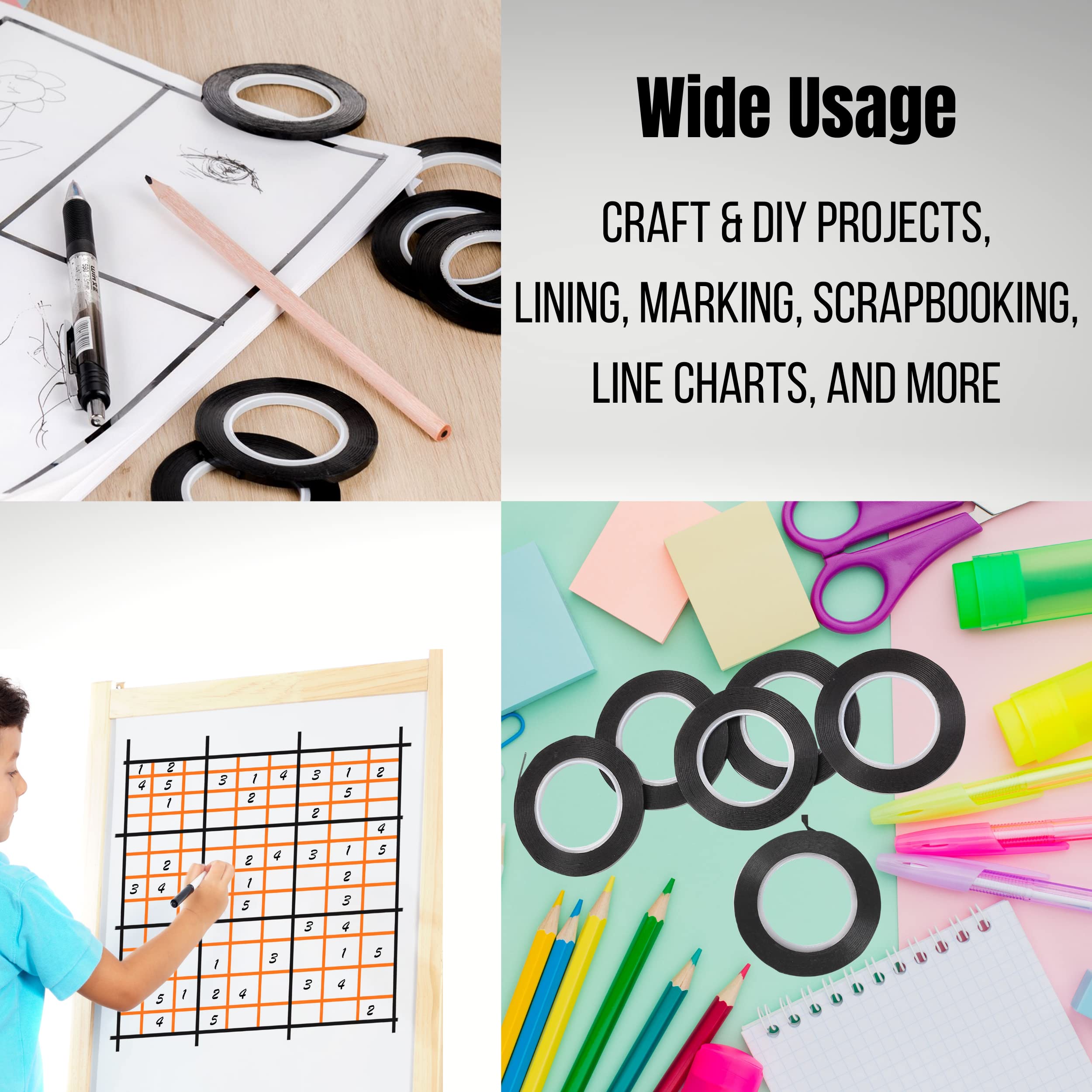 Mr. Pen Whiteboard Tape - 12 Pack Black Thin Dry Erase Board Tape for Whiteboards, Charts & Grids - Perfect for Office, Classroom & Home Use - Whiteboard Accessories & Striping Tape