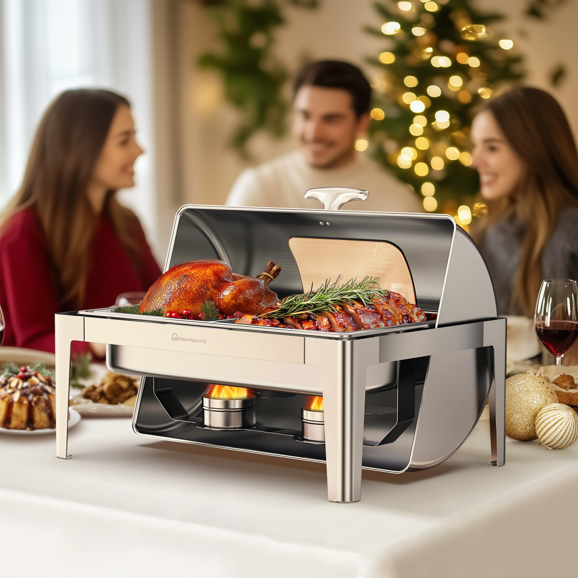 Stainless Steel Roll-Top Chafing Dish with Glass Window - 9QT Rectangular Buffet Chafer with Rolled Edge Design, Food-Grade Catering Supplies for Party, Banquet & Events (1/2 Size Food Pan) - Perfect for Buffet Serving, Wedding Receptions, and Catering Businesses