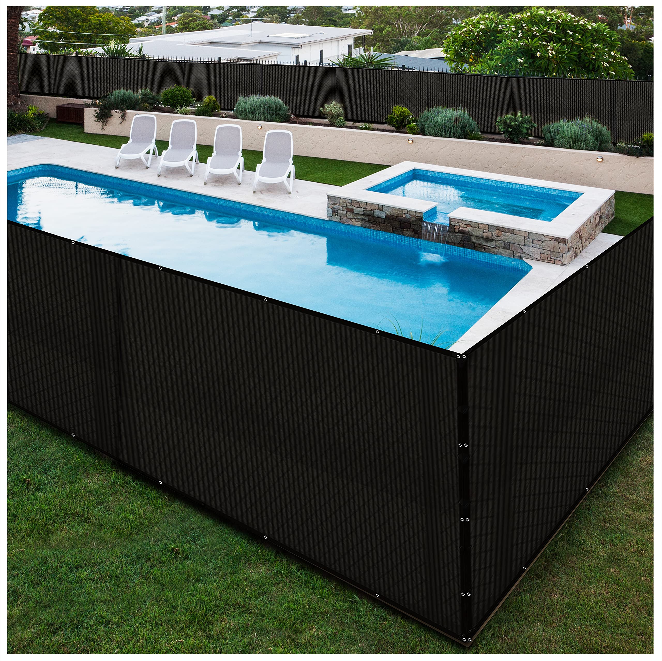 Boen 6' x 15' Black Backyard Privacy Screen Fence Cover - Instant Outdoor Windproof Shade Solution for Metal, Chain Link, Wood & Plastic Fencing - Perfect for Patio, Deck, Pool Area & Garden Privacy Protection