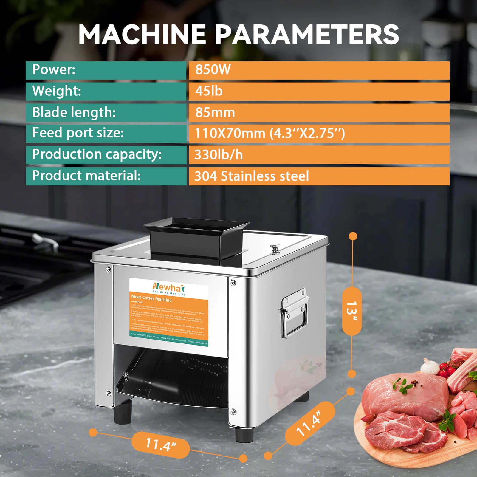 850W Commercial Electric Meat Slicer Machine - 3.5mm Stainless Steel Meat Cutter for Pork, Chicken, Fish - 330lb/h High Capacity for Home & Restaurant Use | Perfect for Deli, BBQ, Meal Prep & Catering