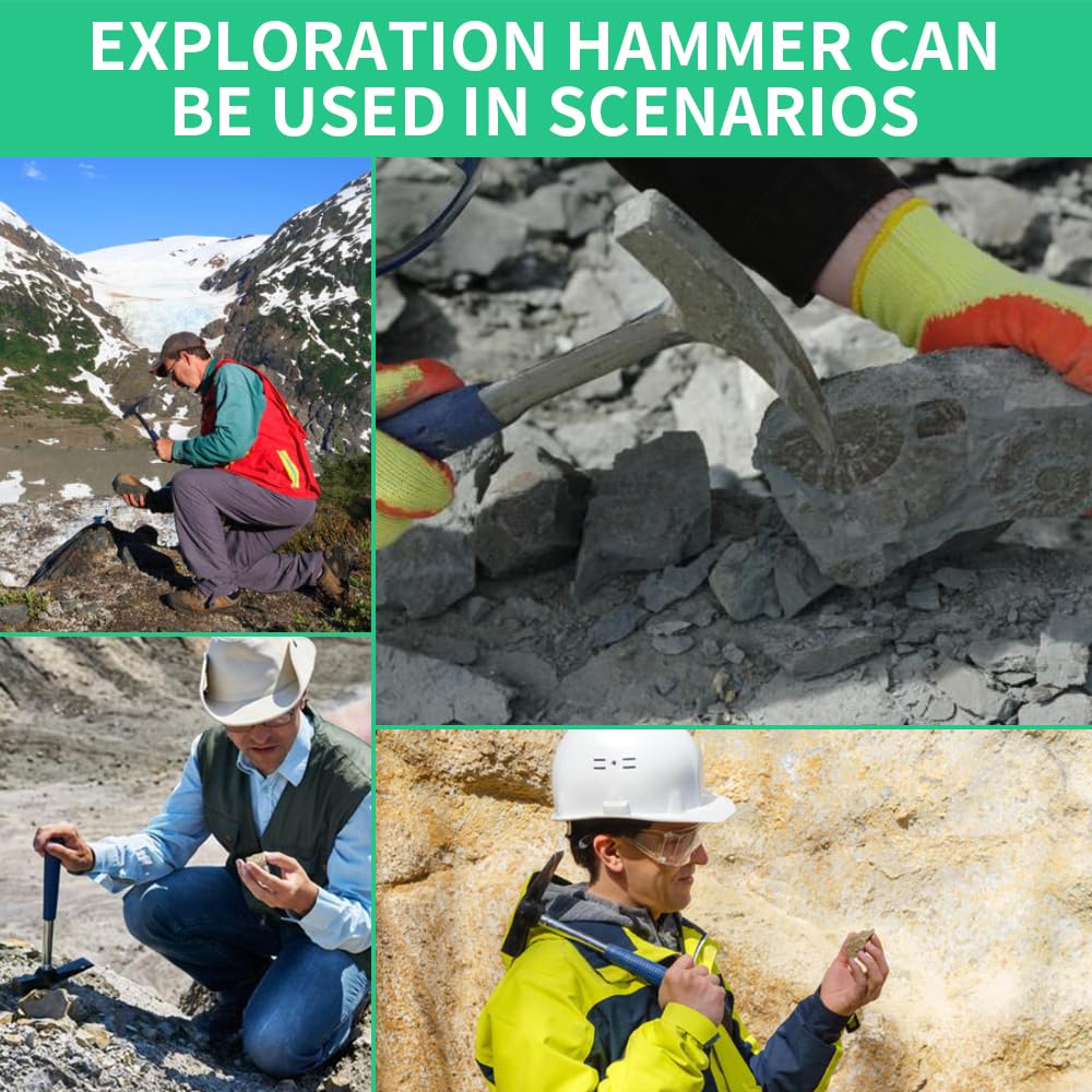7-Piece Geological Rock Pick Equipment Set - 32oz Rock Hammer, 2 Masonry Chisels with Covers, Safety Glasses, Whistle & Loupe for Gold Mining, Prospecting & Outdoor Adventures - Perfect for Geologists, Hobbyists & Treasure Hunters
