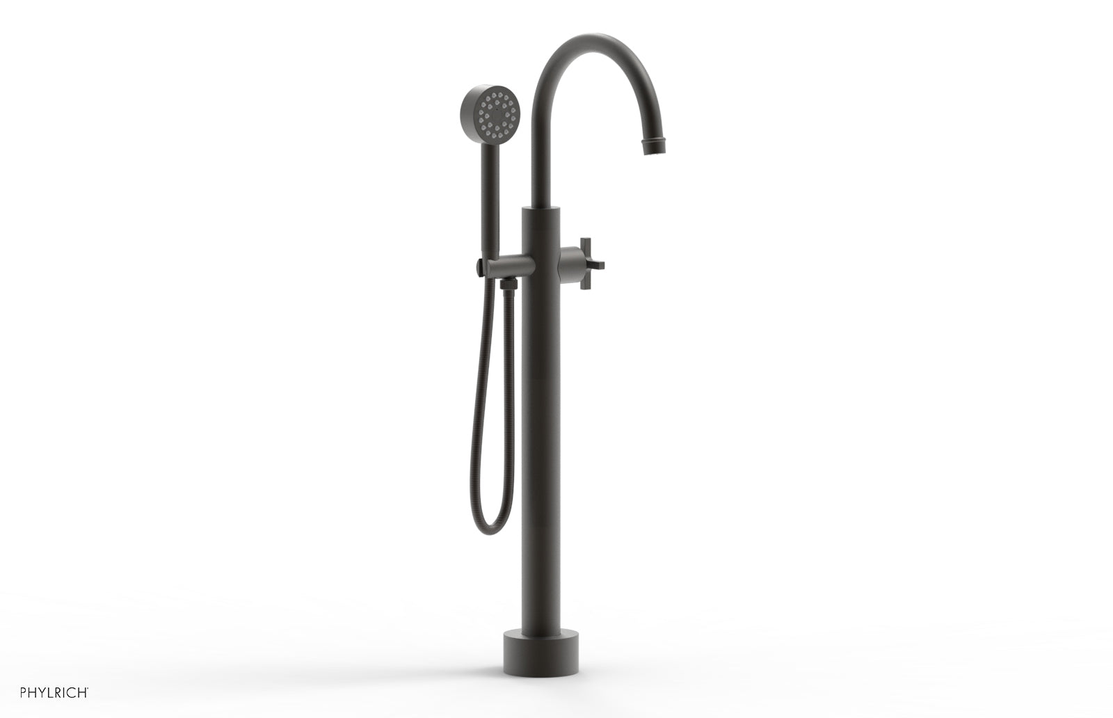 HEX MODERN Low Floor Mount Tub Filler with Cross Handle & Hand Shower - Model 501 46 03 | Perfect for Modern Bathroom Renovations & Spa-Like Shower Experiences