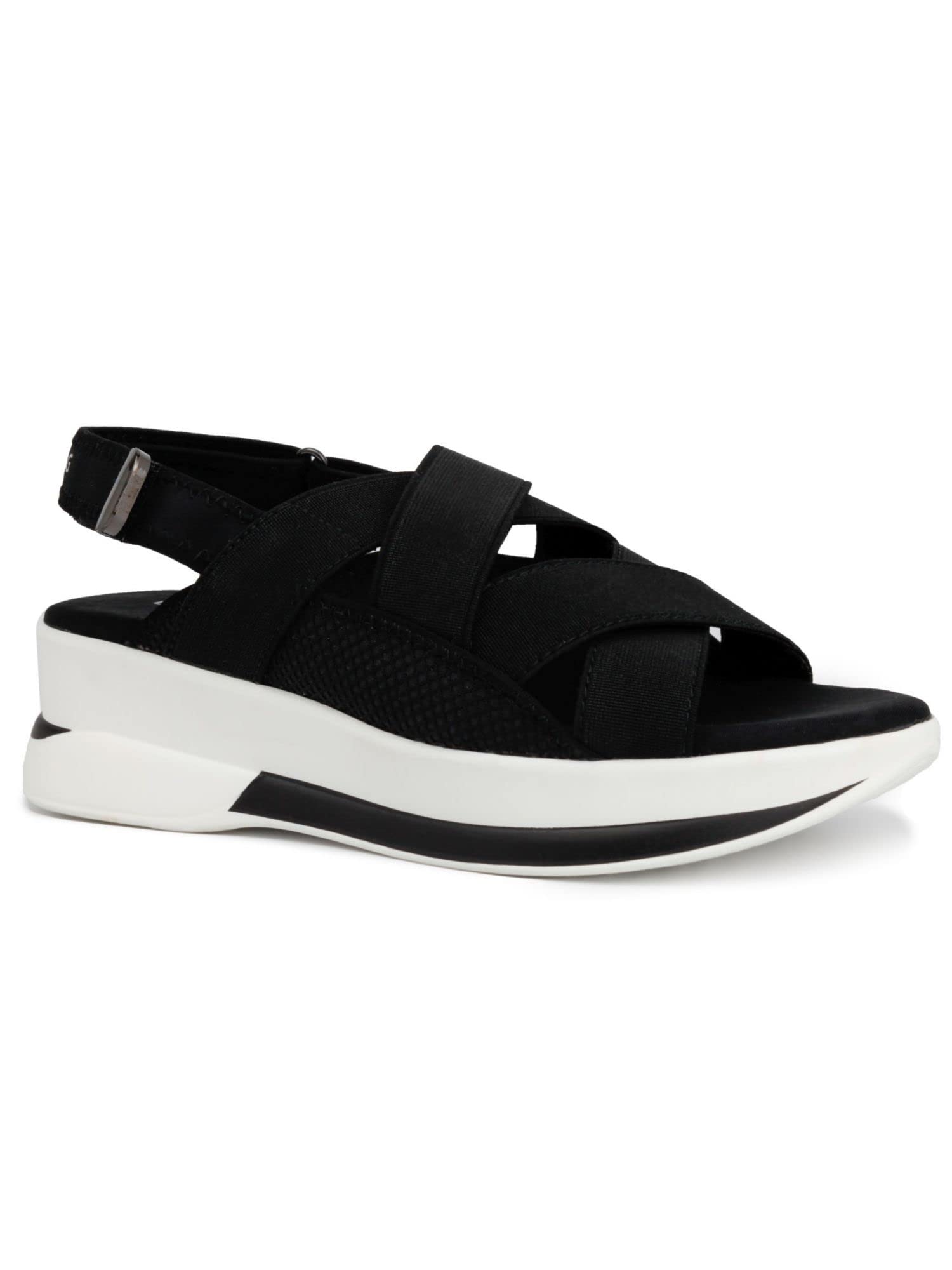 London Fog Women's Black 1-Inch Platform Stretch Strappy Comfort Sandals - Round Toe Wedge Slingback Shoes Size 6 M - Perfect for Summer Outings, Beach Vacations & Casual Wear