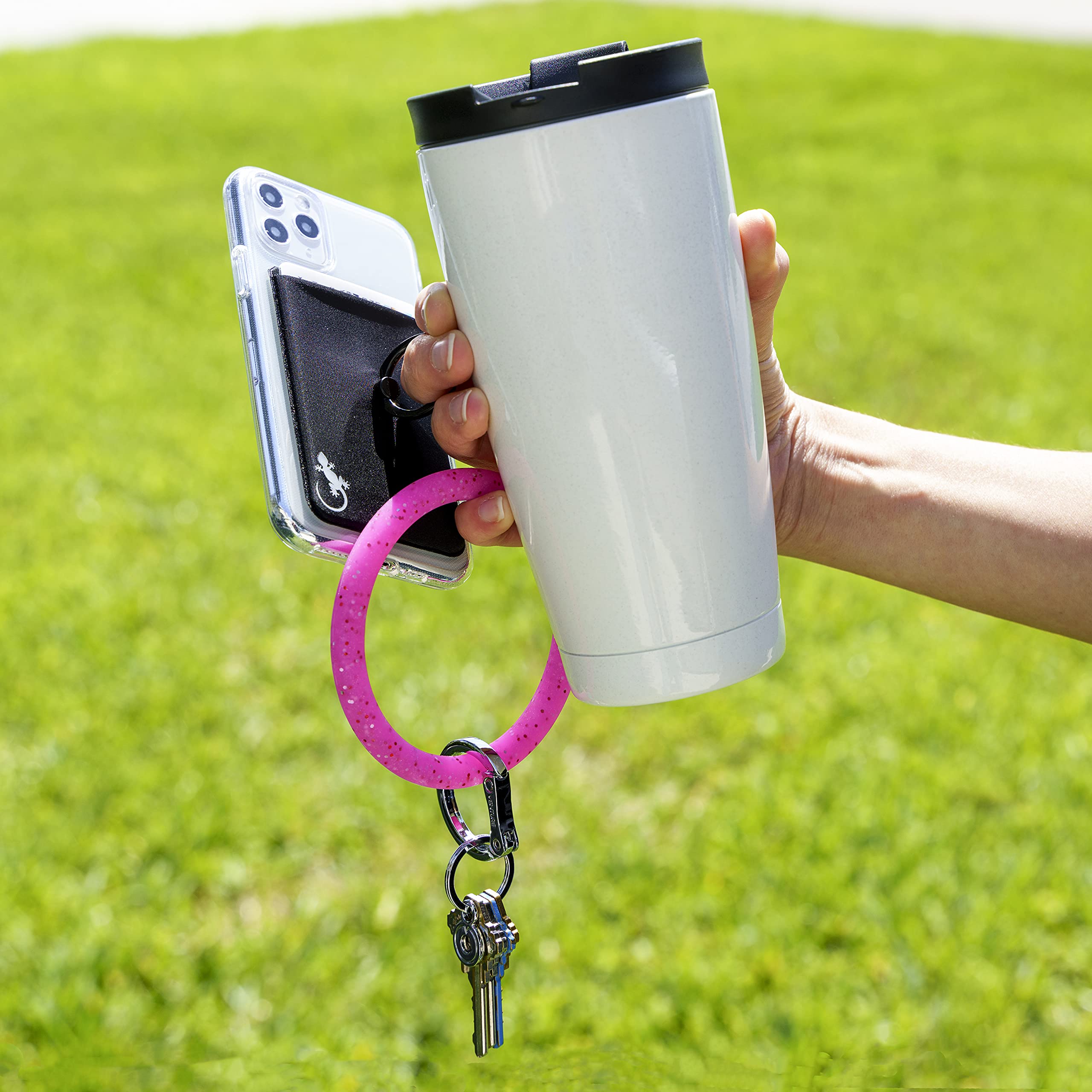 Universal Phone Card Holder with Gecko Ring - 2 Pack (White & Black Logos) - Finger Grip, Phone Ring Stand & Credit Card Sleeve for Secure Grip, Hands-Free Viewing & On-the-Go Convenience - Perfect for Travel, Work & Daily Use