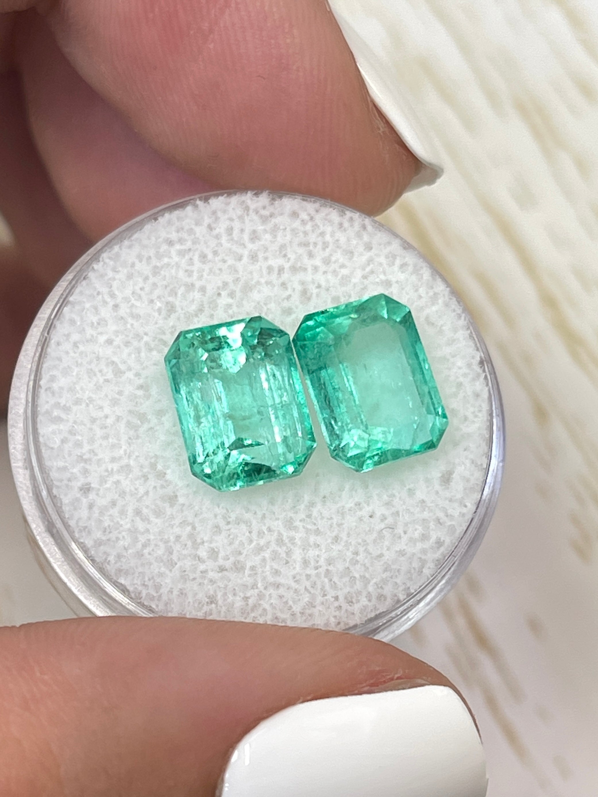 6.63tcw 10x8mm Matching Pair Loose Colombian Green Emeralds - Emerald Cut Gemstones for Jewelry Making, Engagement Rings & Luxury Gifts