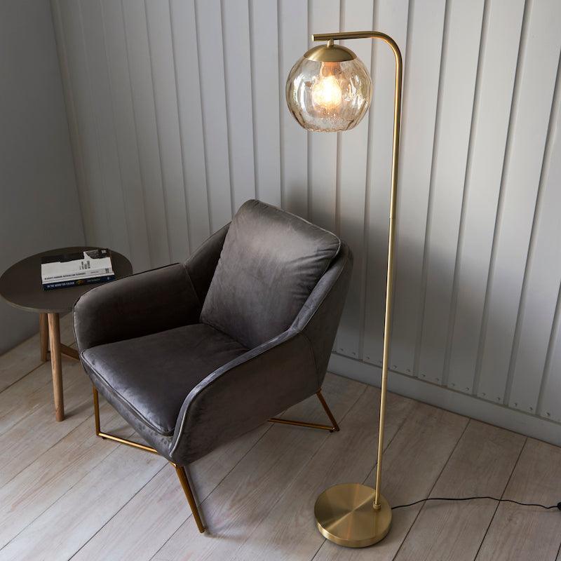 Modern Brass Floor Lamp with Dimple Design - Elegant Lighting for Living Room, Bedroom & Office - Open Box