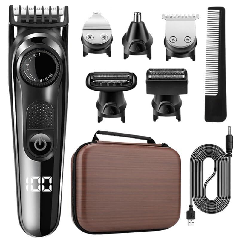 Premium Electric Razor for Men - 5-in-1 Beard Trimmer, Body Groomer & Hair Clipper Kit with Nose/Ear Trimmer | Waterproof & Washable | Perfect for Travel, Home & Gym Use