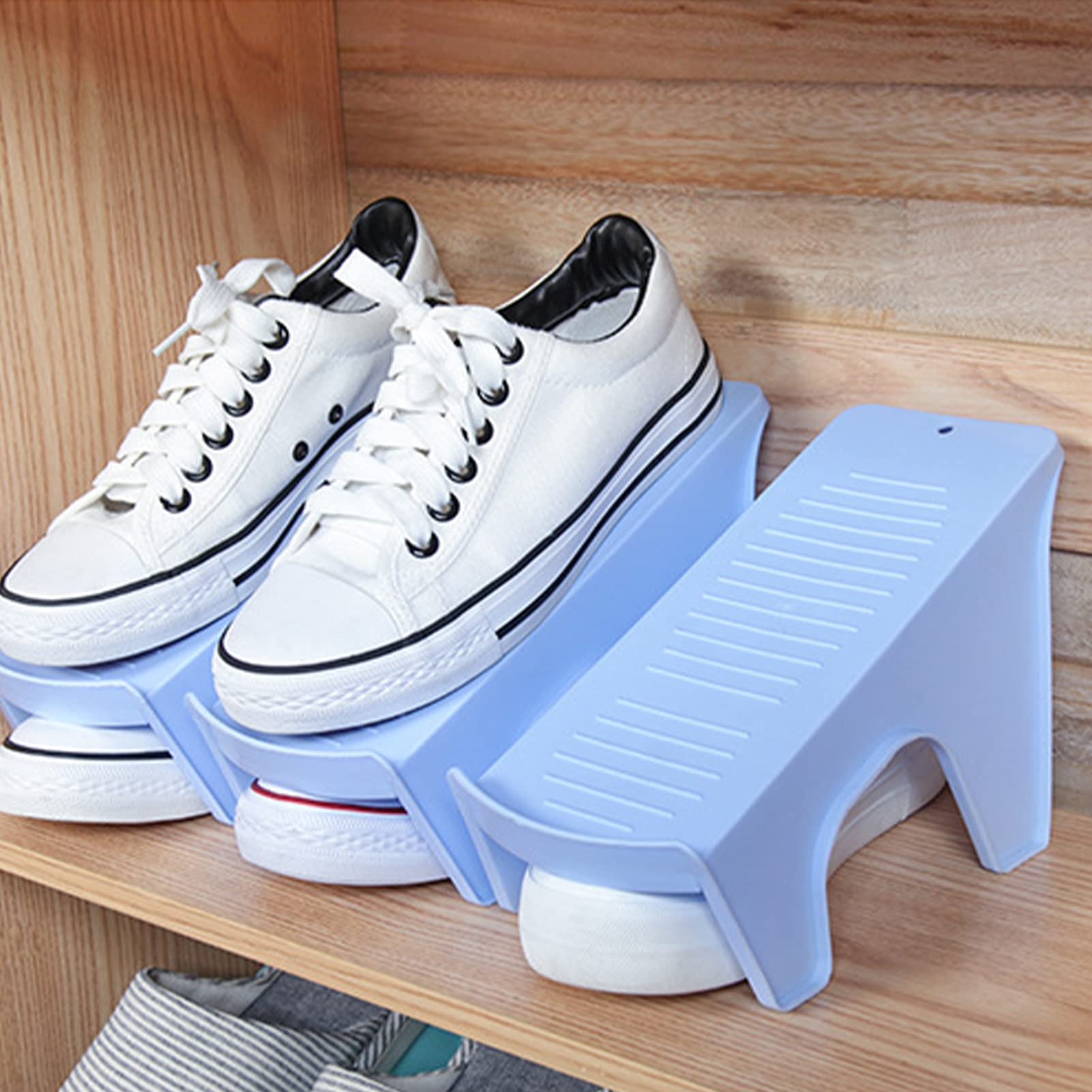 Double Layer Shoe Stacker Organizer - Space Saving Shoe Rack for Closet Storage (Blue) | Perfect for Small Spaces, Apartment Living & Shoe Organization
