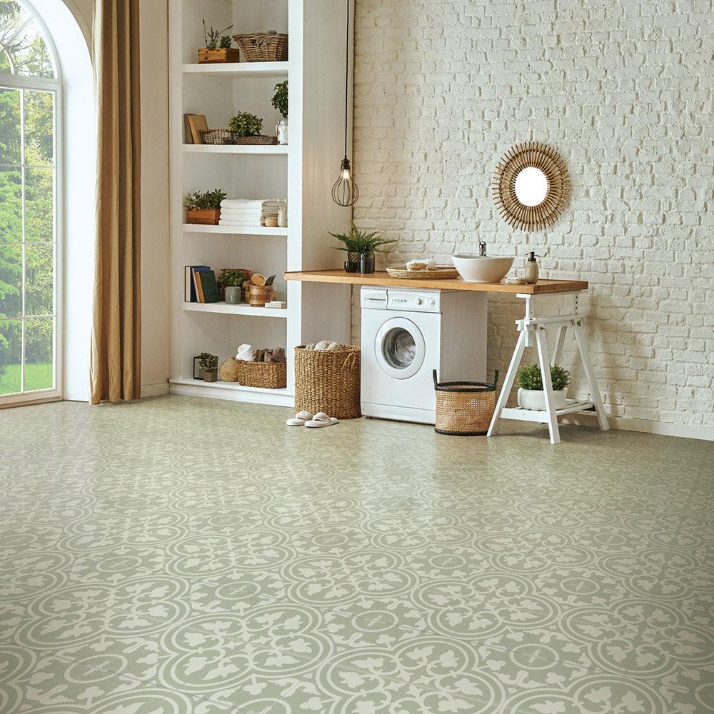 Heritage Aster Green Encaustic Look 200x200 Matt Tile - Vintage Style Ceramic Floor & Wall Tiles for Kitchen, Bathroom, and Backsplash
