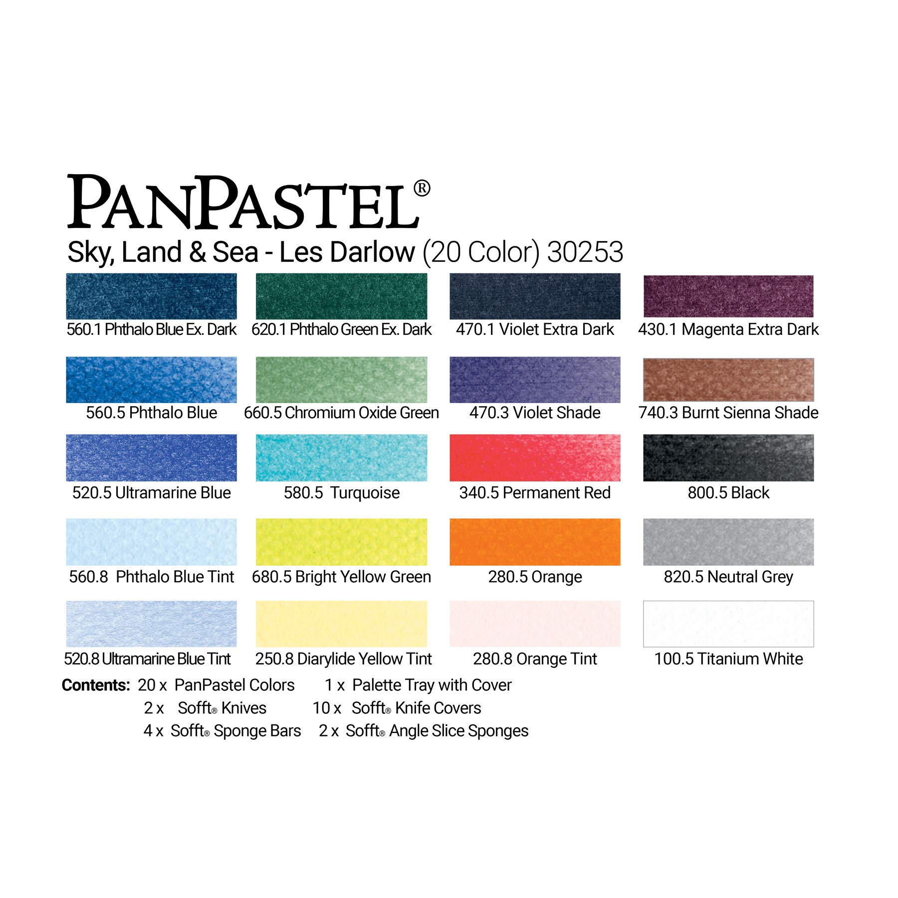 GOLDEN PanPastel Artist Pastels - Sky, Land & Sea Les Darlow Set (20 Professional Colors, Unique Cake-Like Pan Format) for Oil Painting, Sketching & Mixed Media Art
