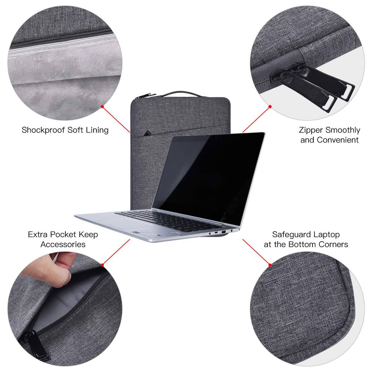 13-13.3 Inch Laptop Sleeve Case for Lenovo Chromebook Flex 5/Acer Spin 5, Surface Laptop 6 5 4 3/Book 13.5, HP Spectre x360/Dell Inspiron 13 7000/MacBook Pro 14 Inch M1 A2442 - Protective Padded Cover with Soft Lining (Space Grey) - Perfect for Work, School & Travel