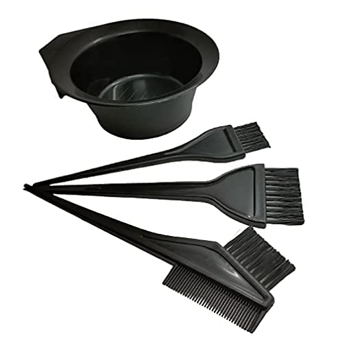 INAAYA Professional Hair Coloring Kit - 4 Pack Hair Dye Brushes & Mixing Bowl for Salon & Home Use | Perfect for DIY Hair Color, Highlights & Root Touch Up (Black)