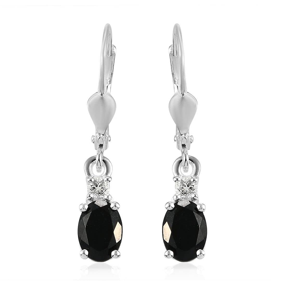 Shop LC Black Tourmaline Earrings - 925 Sterling Silver Dangle Leverback Crystal Jewelry for Women | Birthday Gift Idea for Her | Perfect for Evening Parties & Special Occasions