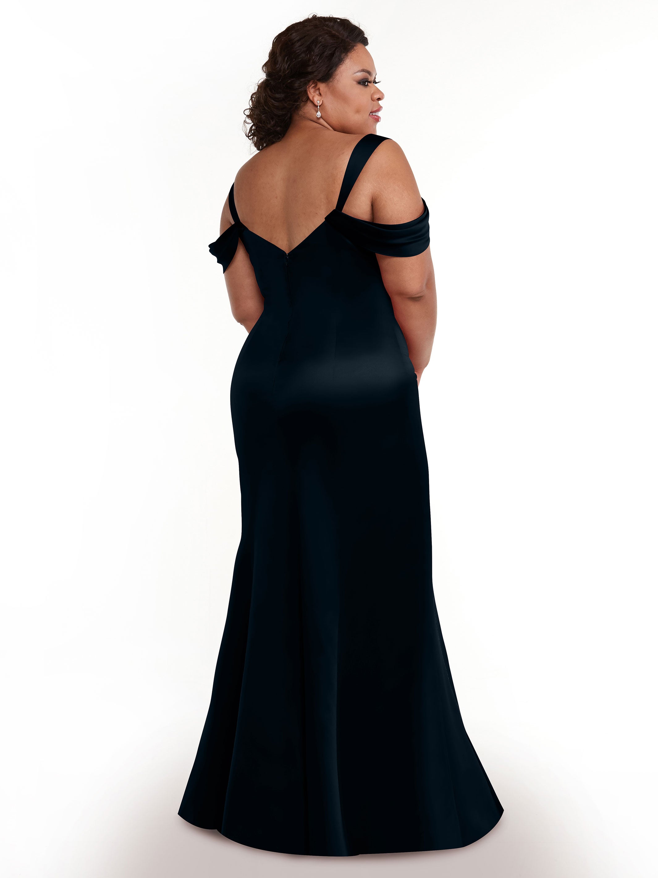 Elegant 80151 Fitted Satin Bridesmaid Dress with Off-The-Shoulder Sleeves - Perfect for Weddings, Formal Events & Special Occasions