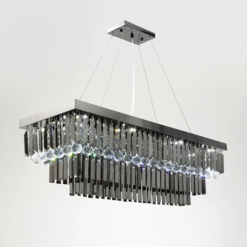 3-Tier Modern Rectangular Crystal Chandelier - Elegant Dining Room Lighting Fixture for Home Decor, Wedding Venue & Restaurant Ambiance