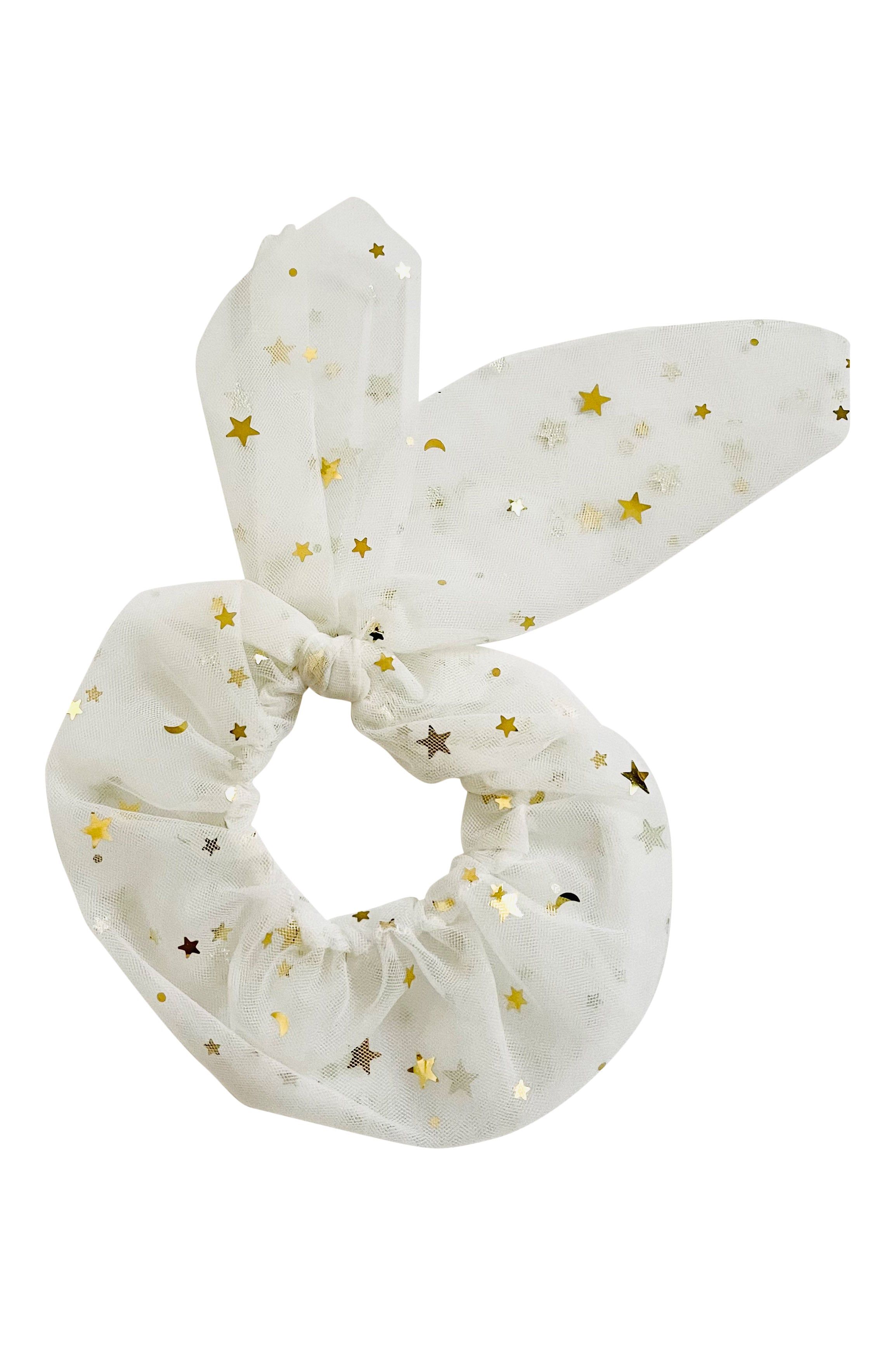 Celestial Tulle Bow Scrunchie Hair Tie - Elegant Hair Accessories for Women & Girls - Perfect for Parties, Weddings, and Everyday Wear
