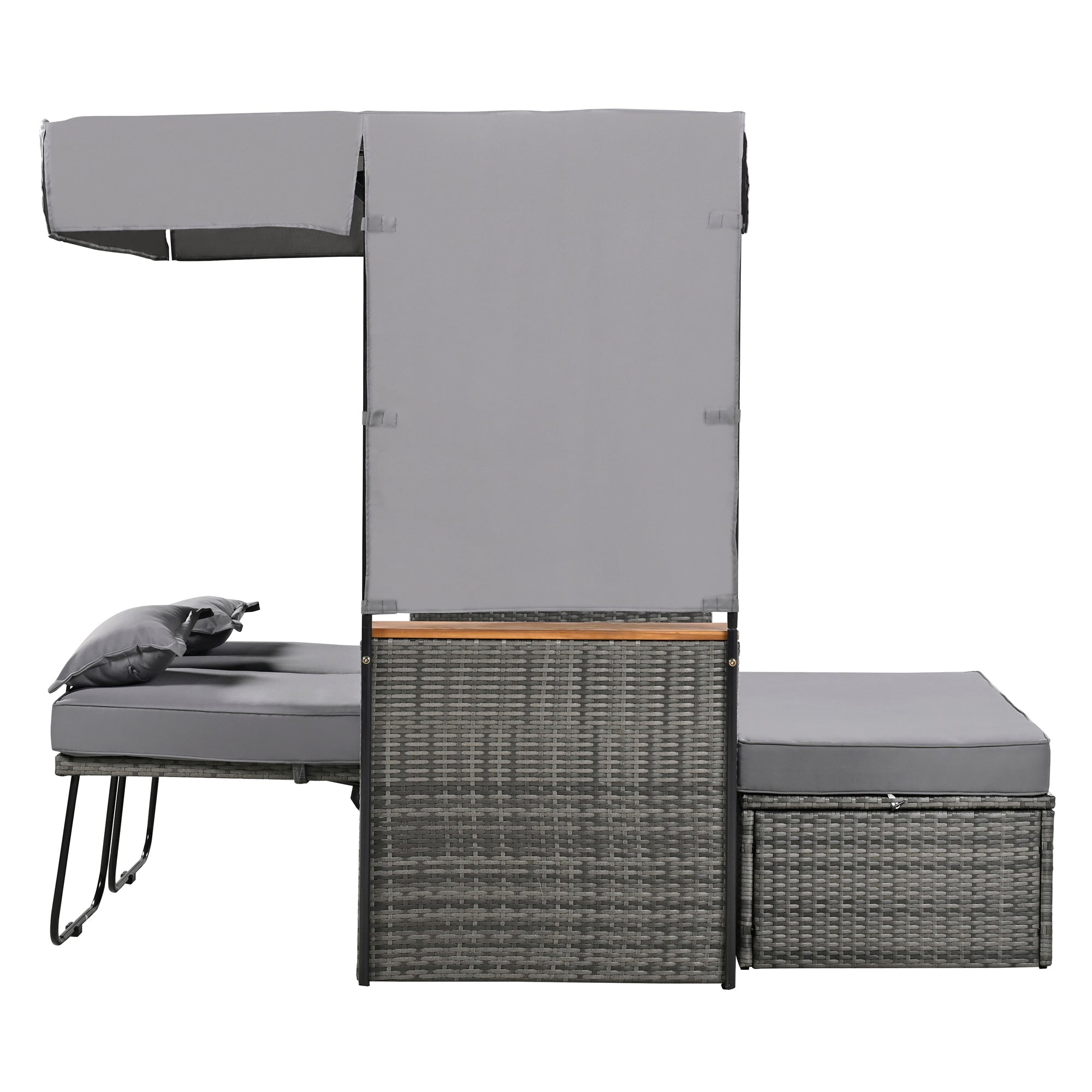 2-Piece Outdoor Rattan Daybed with 5 Adjustable Positions - Patio Loveseat Sofa Set for Poolside, Garden, or Backyard Relaxation