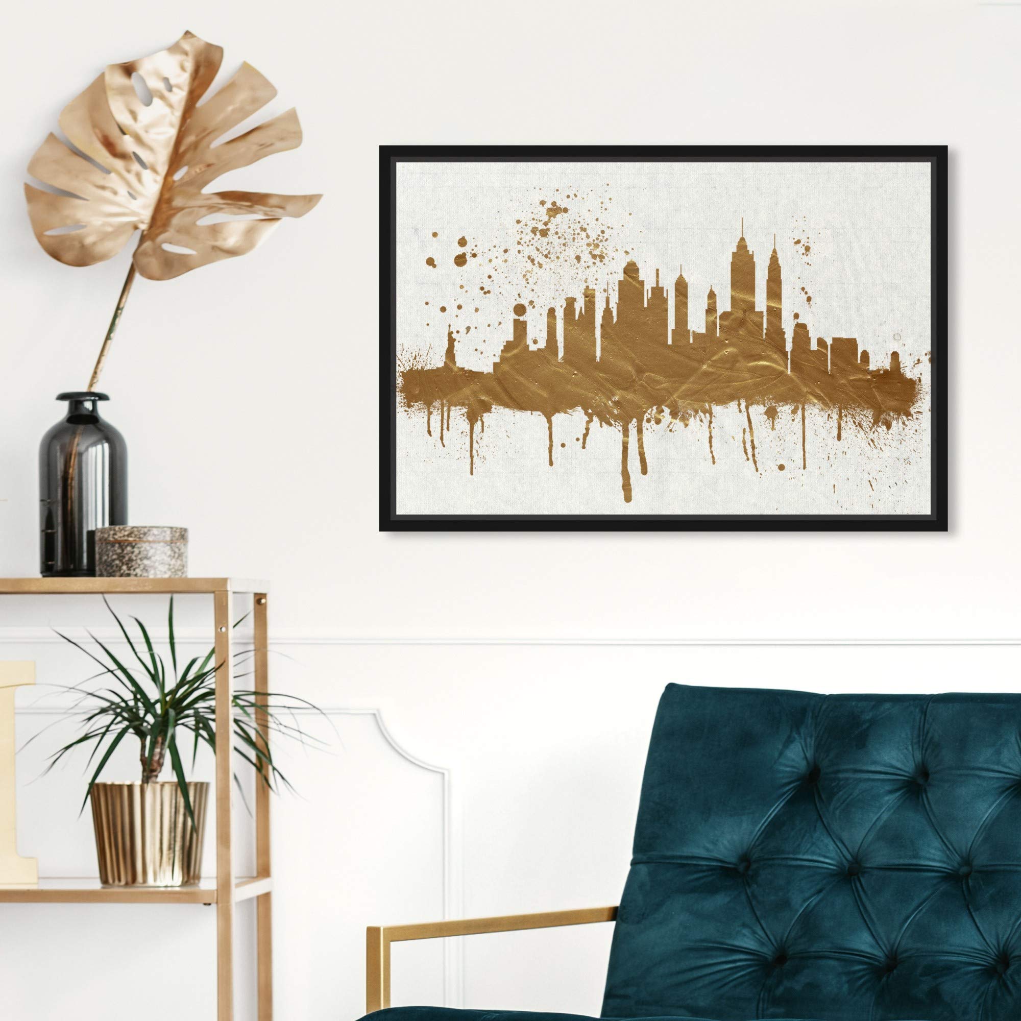 Gold NY Skyline Canvas Wall Art Prints - Modern Cityscape Decor for Living Room, Office & Bedroom