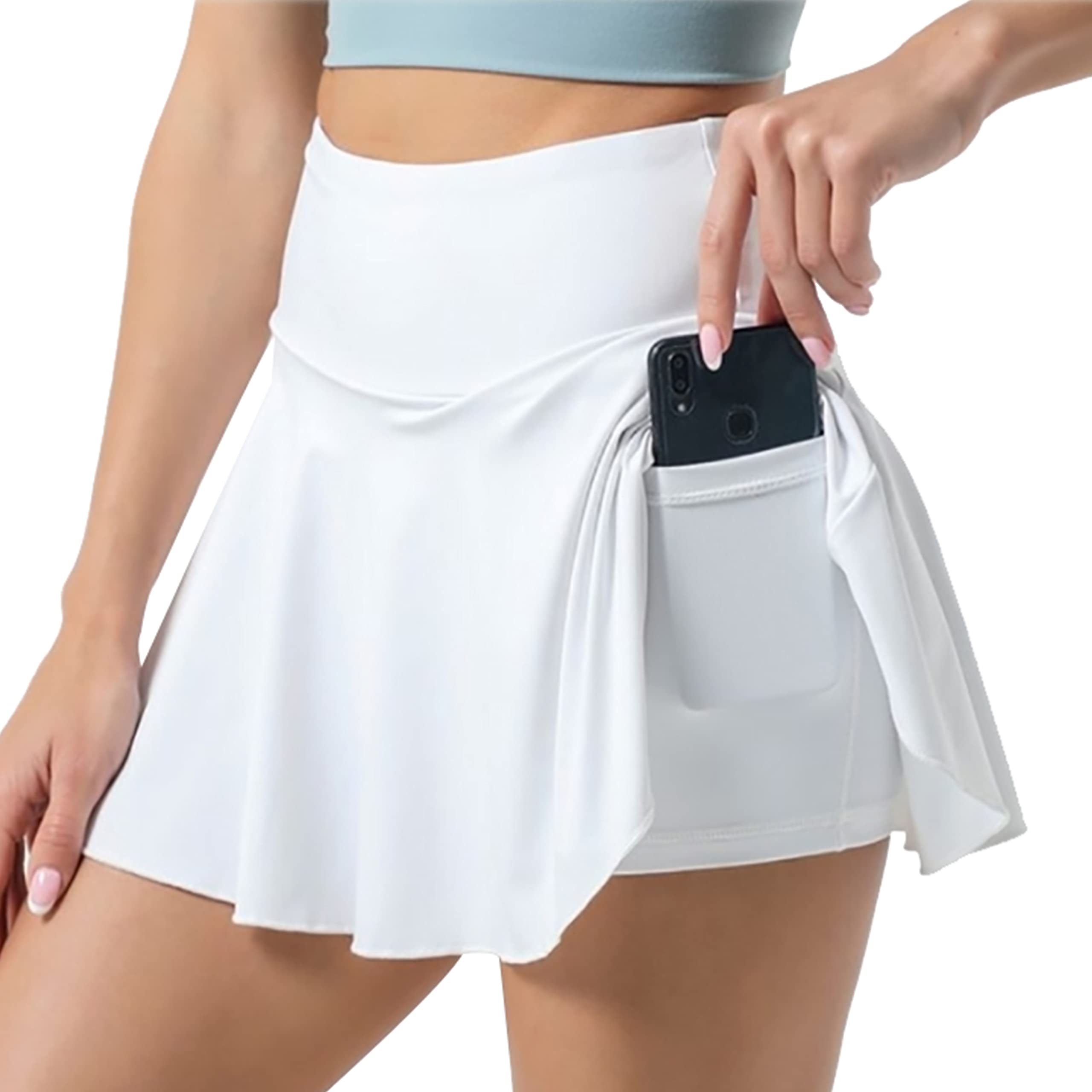 QWQHI Women's Pleated Tennis Skirt with Built-in Shorts & Pockets - Athletic Skirt for Golf, Running, Sports & Workouts - Perfect for Tennis, Gym, Yoga & Casual Wear