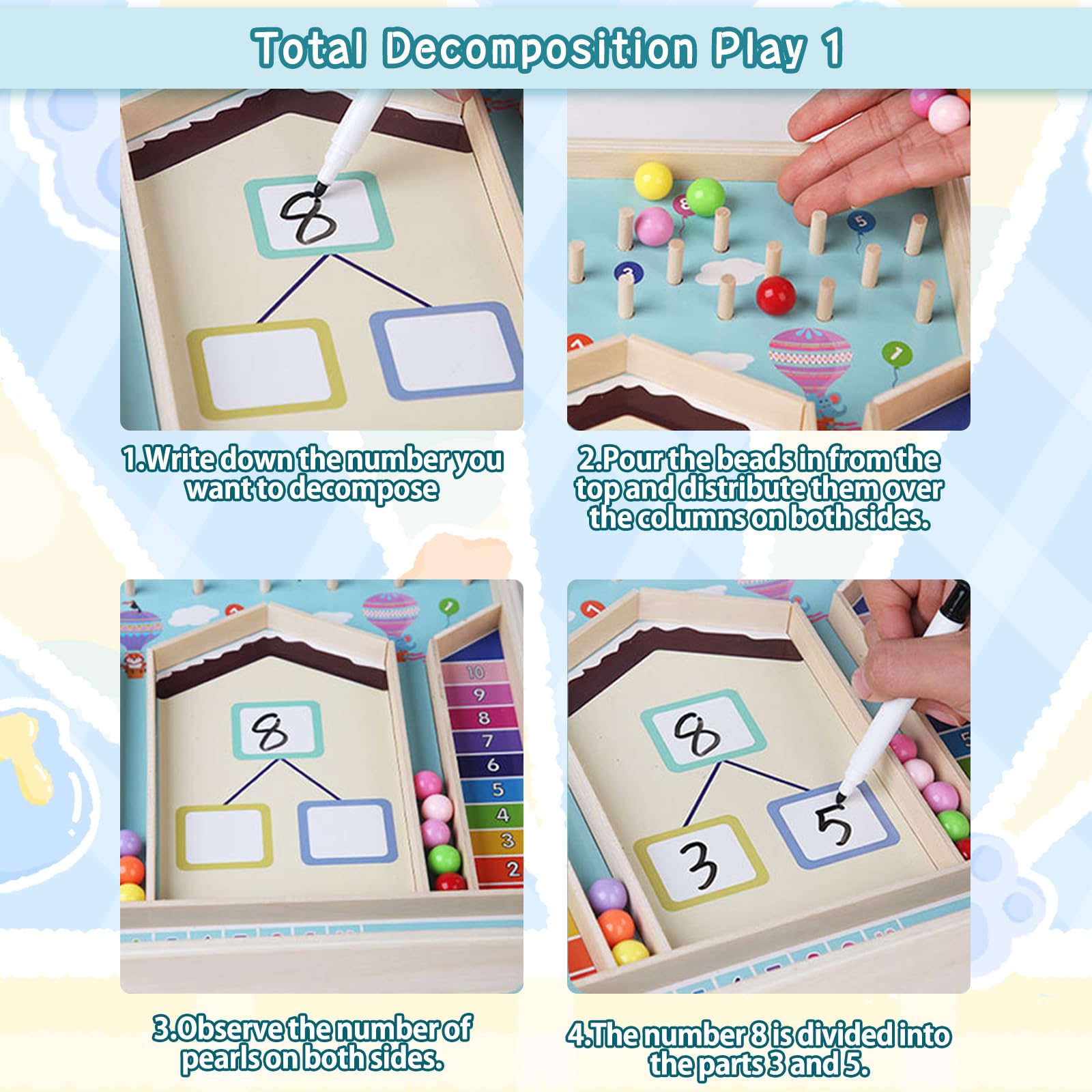 Montessori Math Toys for Kids - Addition Within 10 Counting & Decomposition Learning Games - Educational Manipulatives for Preschool, Kindergarten & 1st Grade (Ages 1-3) - Perfect for Classroom, Homeschool & Birthday Gifts