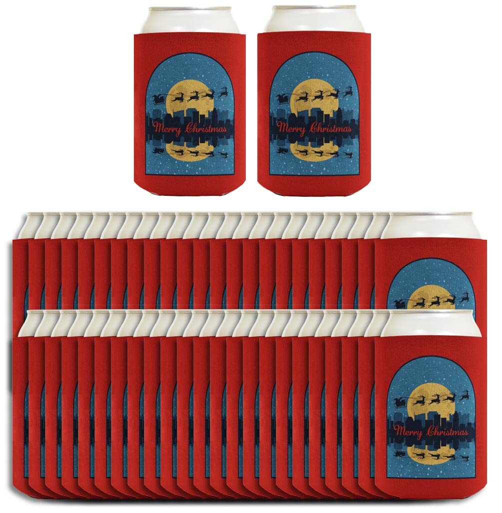 96-Pack Christmas Themed Party Decorations - Santa Flying Over Cityscape Can Coolers & Coolies for Holiday Celebrations, Office Parties & Family Gatherings