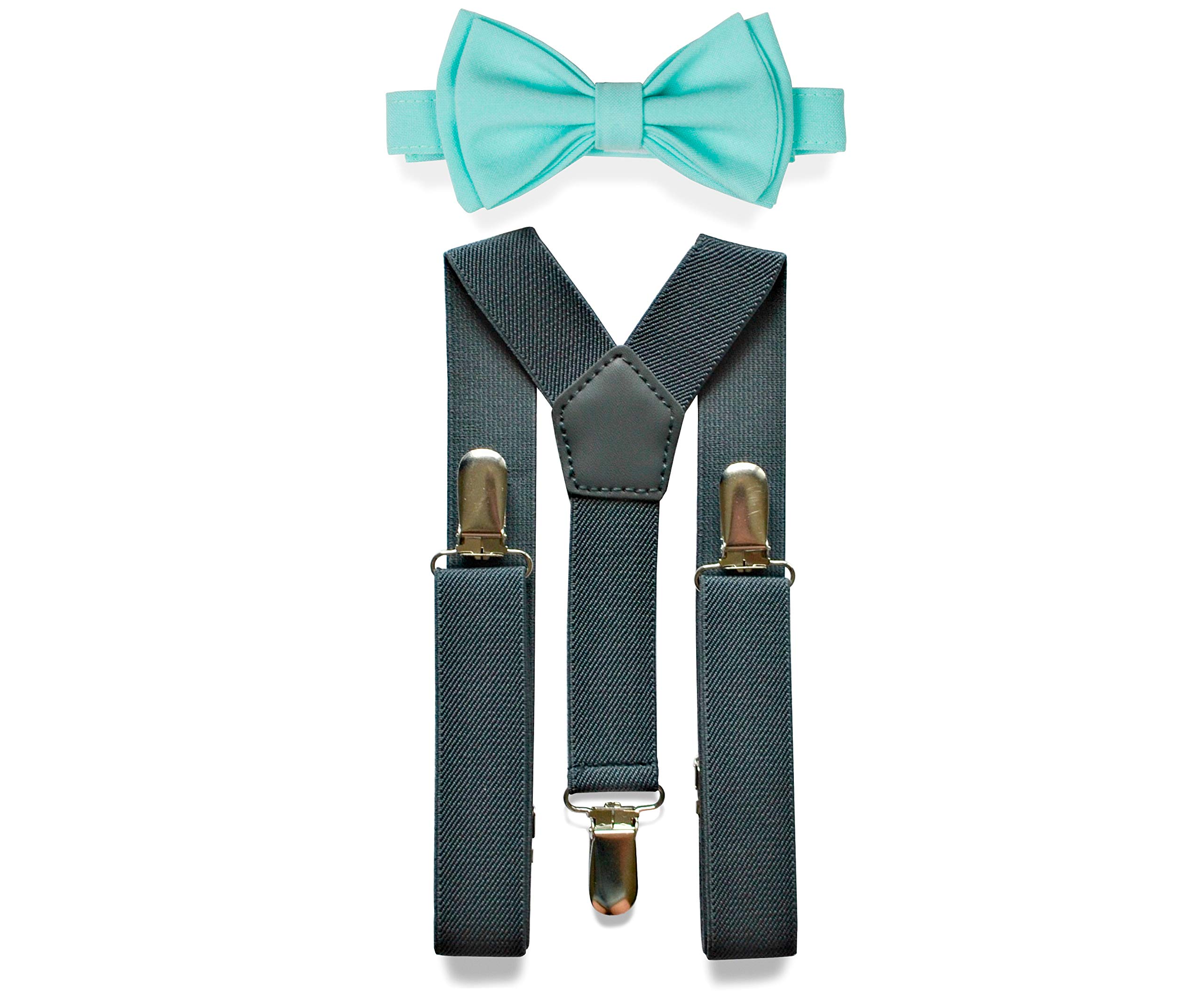 Charcoal Grey Suspenders Bow Tie Set for Boys & Men - Wedding & Party Outfit