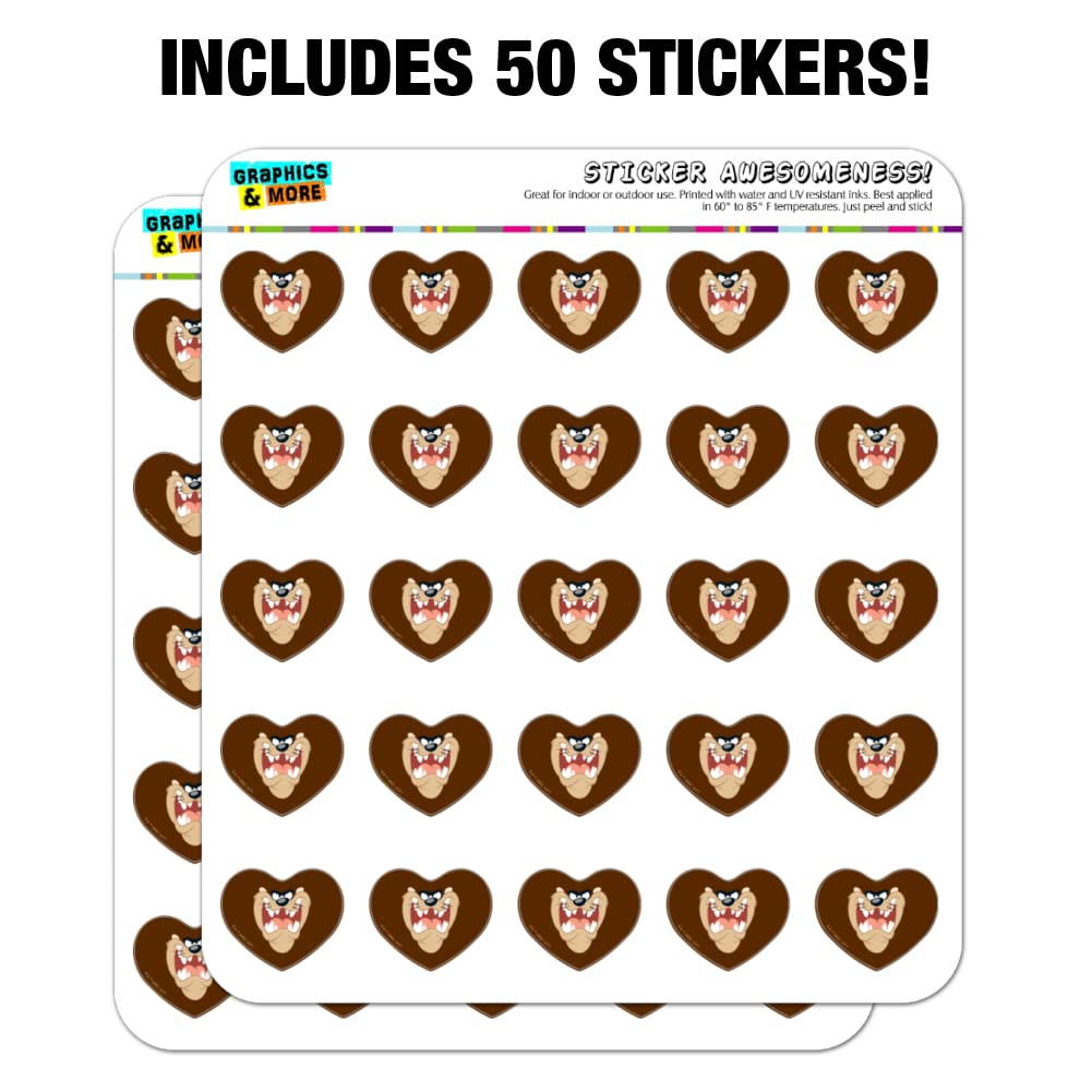 Looney Tunes Taz Face Heart Shaped Planner Stickers - Cute Cartoon Scrapbook Decals for Bullet Journals, Calendars & DIY Crafts - Perfect for School, Office & Gift Giving