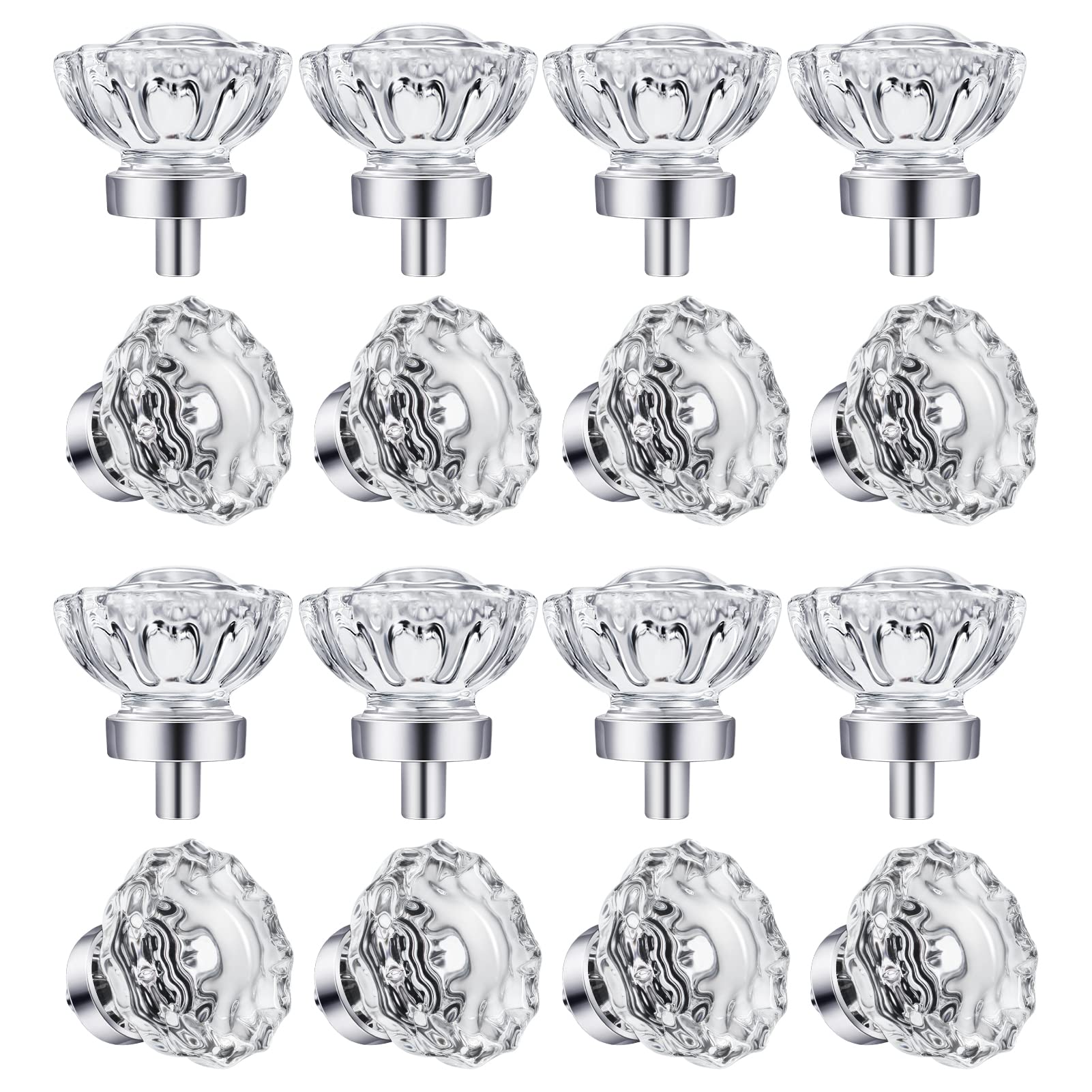 Vintage Crystal Cabinet Knobs and Pulls - 16 Pack Polished Chrome Round Glass Drawer Handles for Dresser, Kitchen Cabinets & Furniture - Elegant Hardware for Home Decor & DIY Projects