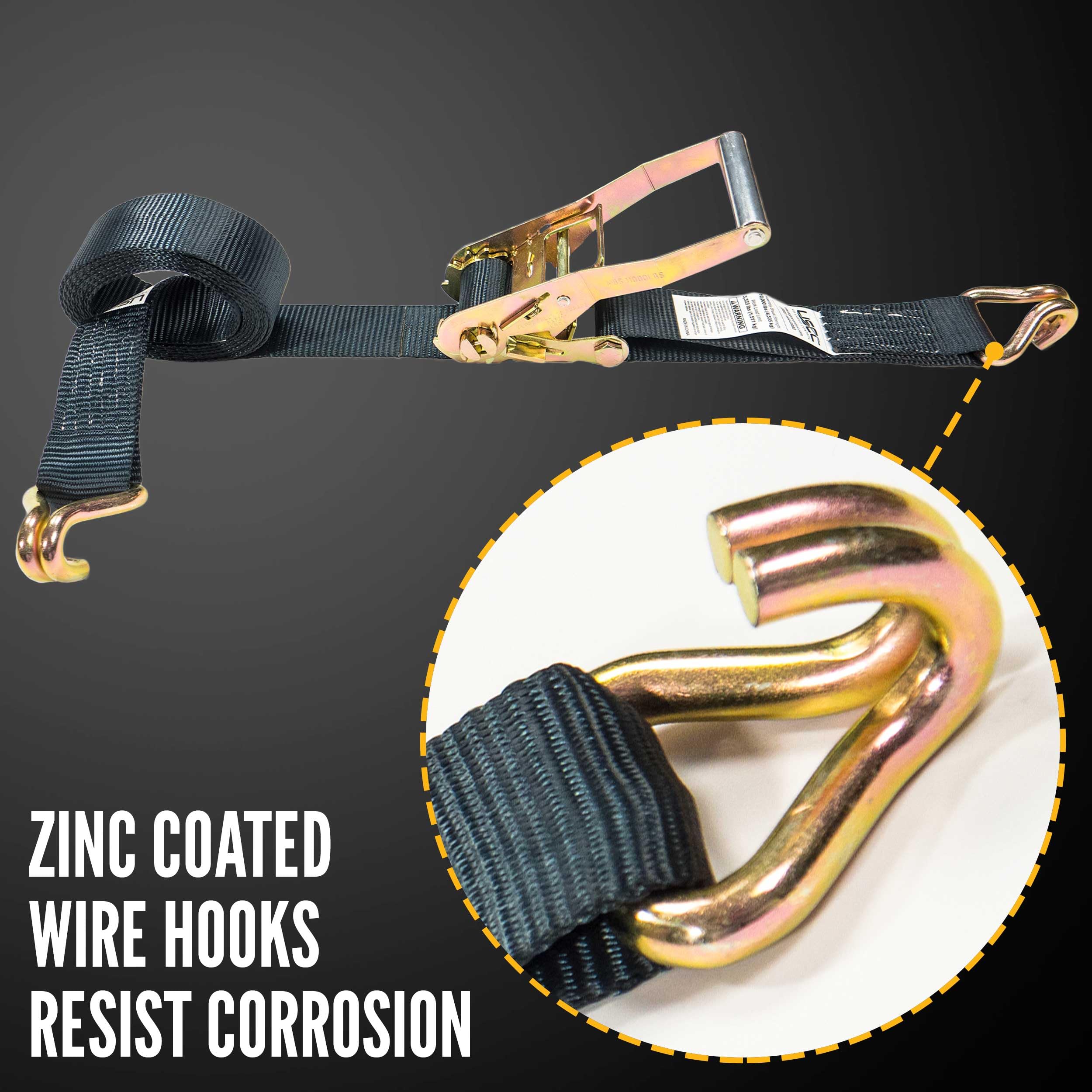 2 Inch x 24 Foot Heavy Duty Ratchet Straps with Double J Hooks - Black Cargo Tie Down Straps for Trucks, Trailers & Securing Loads - US Cargo Control Ratchet Straps for Safe Transport