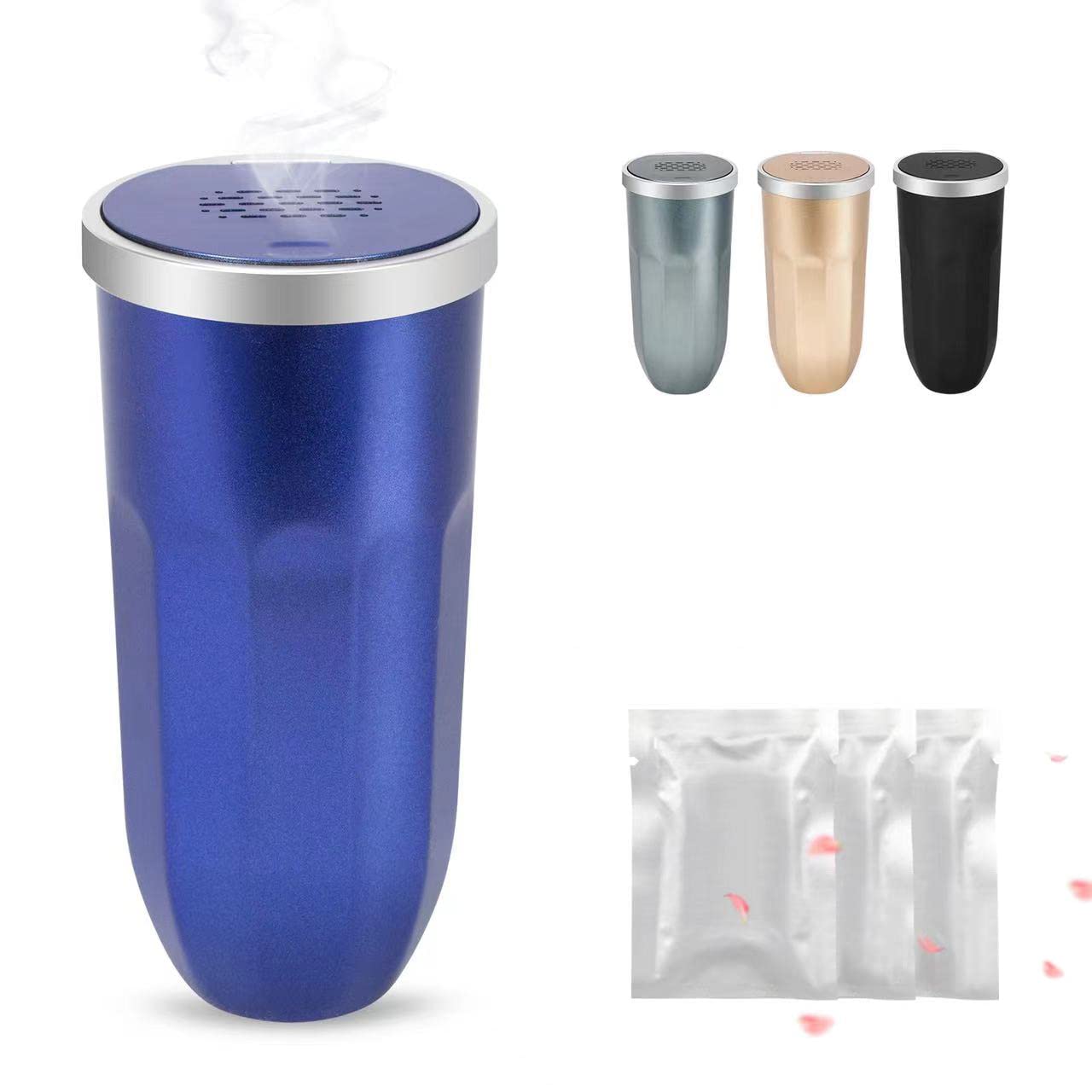 2 Pack Mini Car Trash Can with Press-to-Open Design & 3 Aromatherapy Tablets - Cup Holder Garbage Bin for Car, Office, Home & Kitchen (Blue) | Perfect for Road Trips, Daily Commute & Workspace Organization