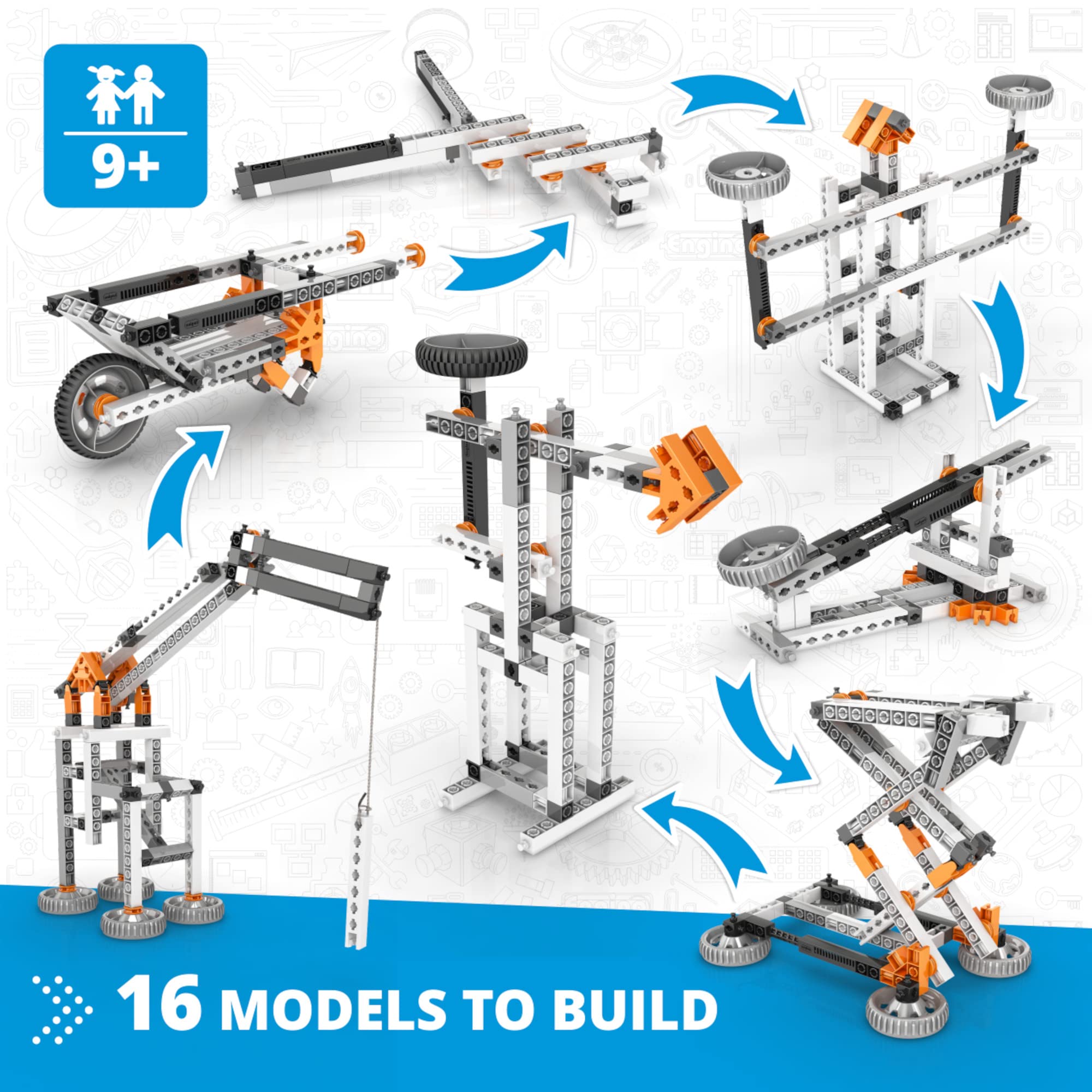 Engino STEM Toys for Kids 9+ | 16-in-1 Mechanics Levers & Linkages Building Kit | Educational Construction Toys for Boys & Girls | Perfect Gift for Science Learning & Creative Play at Home or School