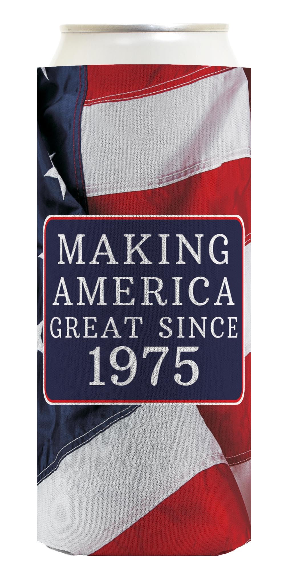 48-Pack Ultra Slim Seltzer Can Coolers with US Flag Design - Perfect for 50th Birthday Party Favors & Patriotic Celebrations (Born in 1975 Theme) - Keep Drinks Cold at BBQs, Pool Parties & 4th of July Events