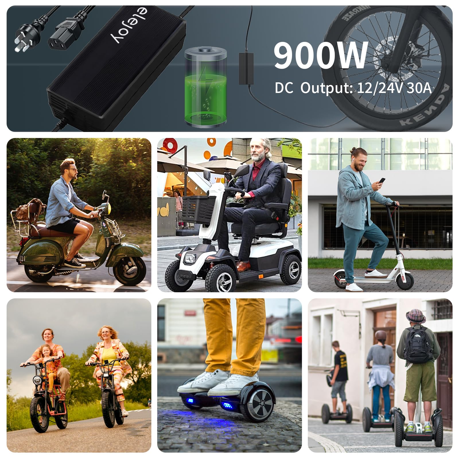 30Amp 12V/24V LiFePO4 Lithium Battery Charger with OLED Display - Fast Charging for Electric Motorcycles, Scooters, Golf Carts & RVs - Perfect for Home, Garage & Outdoor Use