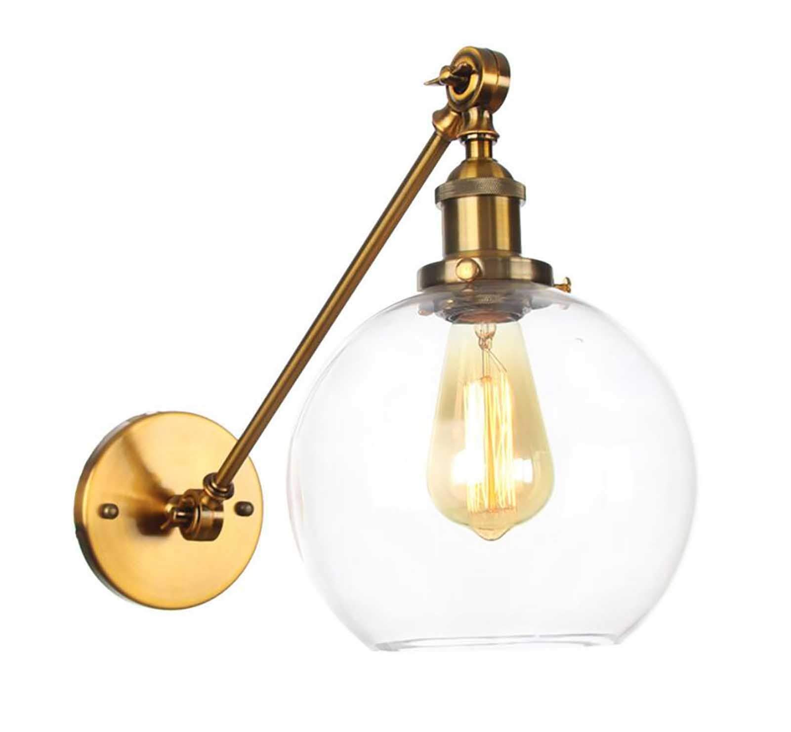 Vintage Industrial Gold Glass Wall Lamp & Ceiling Light - Loft Style Long Arm Fixture for Bedroom, Porch, Staircase Decor | Retro Lighting for Home, Office, Cafe (Lampshade Color: Style 1) - Perfect for Creating Warm Ambiance in Living Spaces