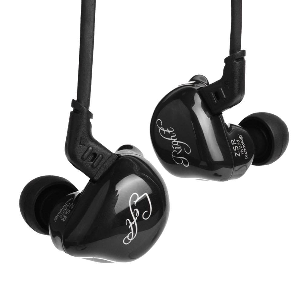KZ ZSR Hybrid Driver In-Ear Headphones - 1 Dynamic Driver + 2 Balanced Armature - HiFi Stereo Deep Bass Noise Isolating Earbuds with Detachable Cable for Running, Jogging, Gym Workouts & Travel (Black, No Mic) - Perfect for Audiophiles, Commuters & Fitness Enthusiasts
