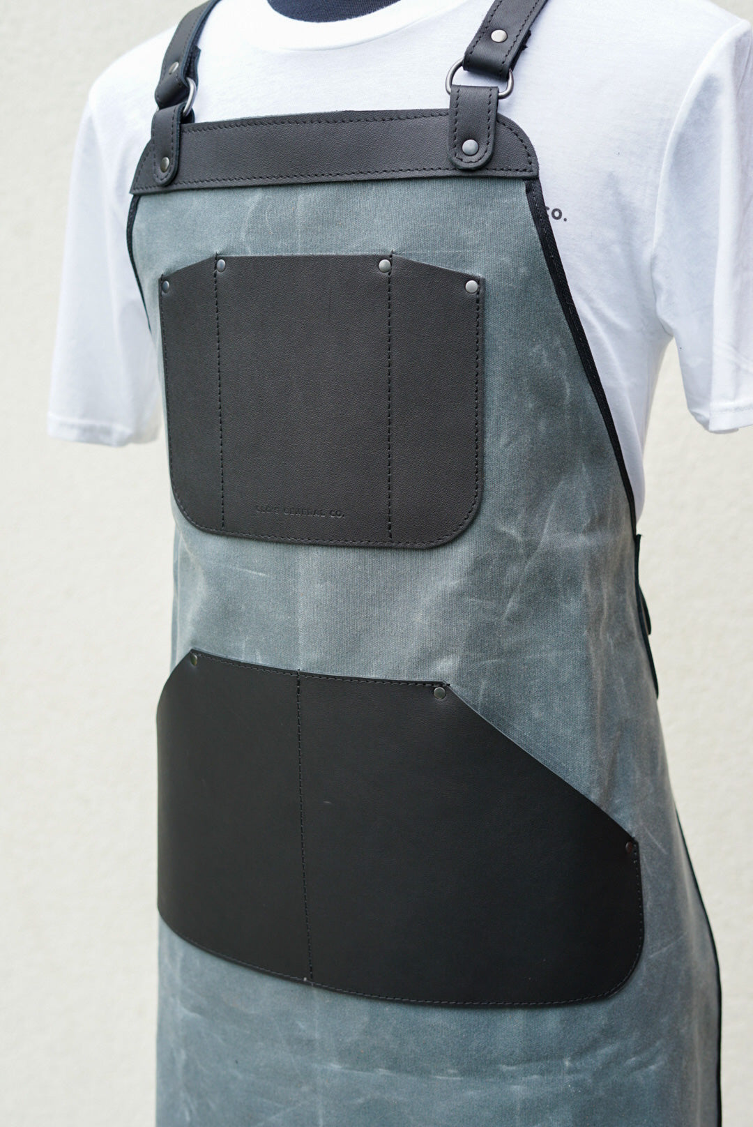 Premium Charcoal Black Waxed Canvas Apron with Black Leather Accents - Durable & Stylish Kitchen, BBQ, Workshop & Cooking Apron for Chefs & Grill Masters