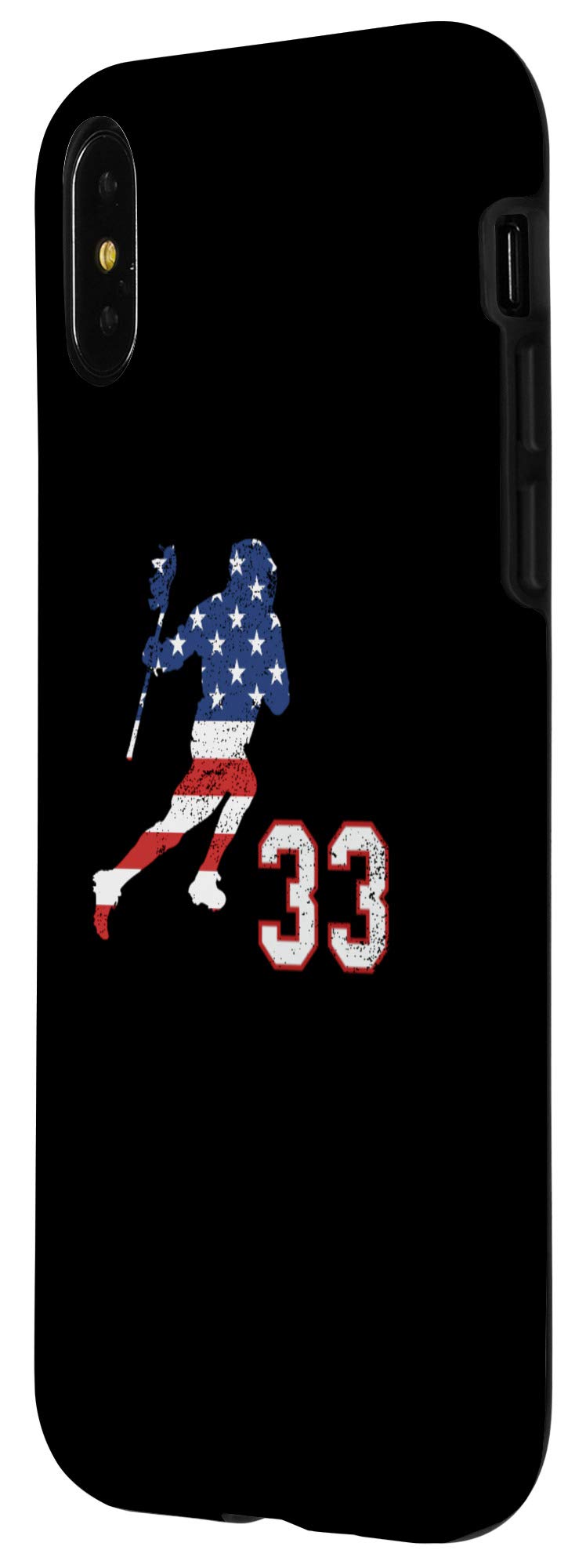 iPhone X/XS Lacrosse Player Number 33 Case with American USA Flag Design - Durable Protective Cover for Sports Fans & Patriotic Enthusiasts