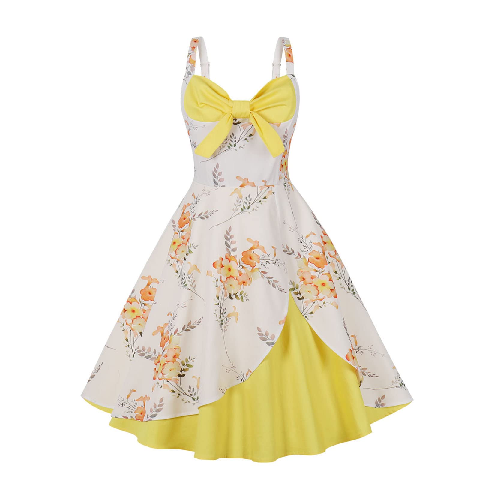 Floral Maxi Dresses for Women - Sleeveless Summer Dress with Spaghetti Straps & Bow Detail | Retro Style Formal Dress for Weddings, Parties & Special Occasions