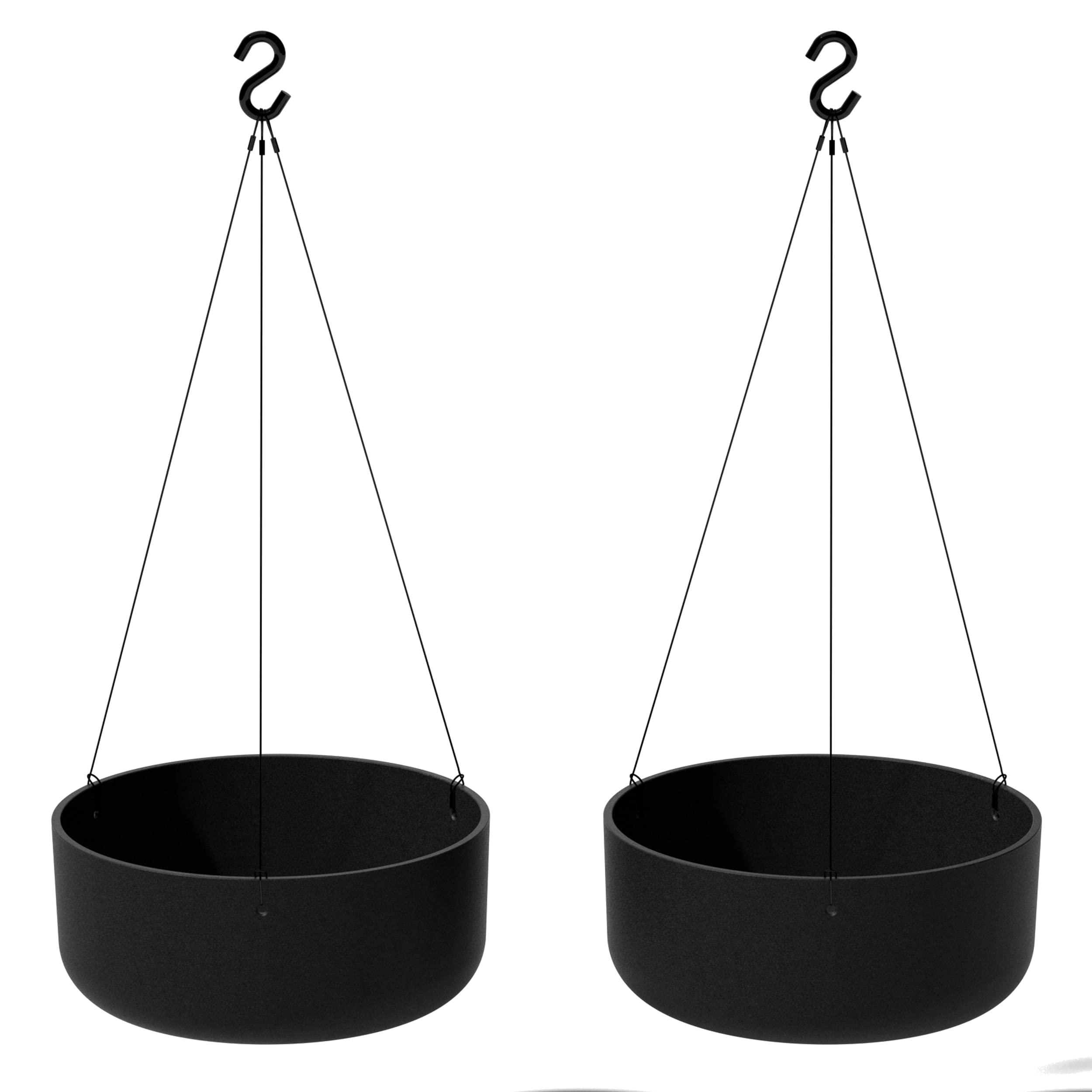 Veradek Mason Series Hanging Kona Bowl Planter - Modern Round Plastic & Concrete Outdoor Planter with Hanging Hook for Flowers, Succulents, Small Plants - Perfect for Balcony, Patio, Garden Decor and Vertical Gardening
