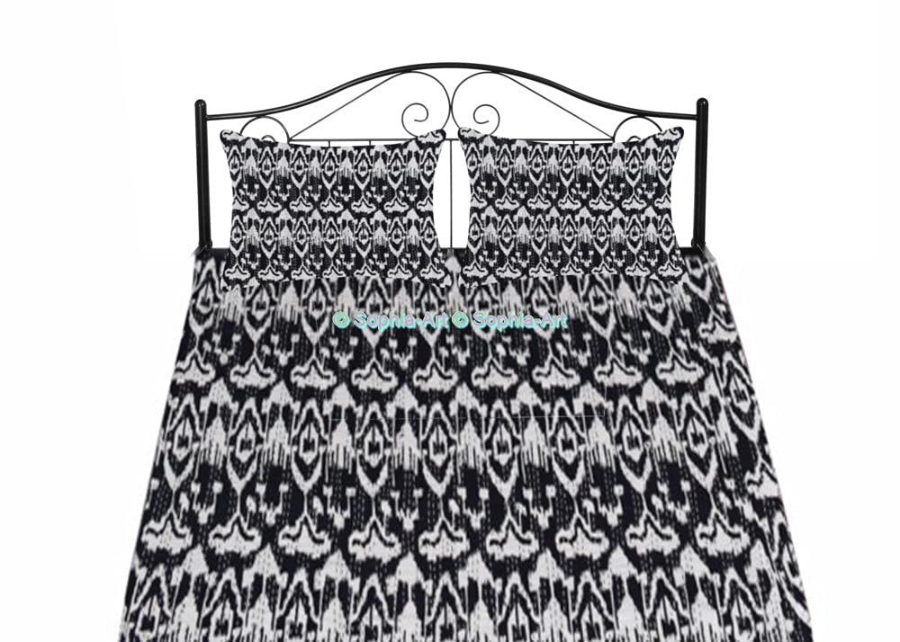 Handmade Indian Kantha Quilt - Reversible Cotton Bedspread with Ikat Print | Vintage Boho Home Decor for Bed, Sofa & Dorm | California King Size 108x108 inches with Sham Cover (Black) - Perfect for Cozy Nights, Guest Rooms & Bohemian Interior Design