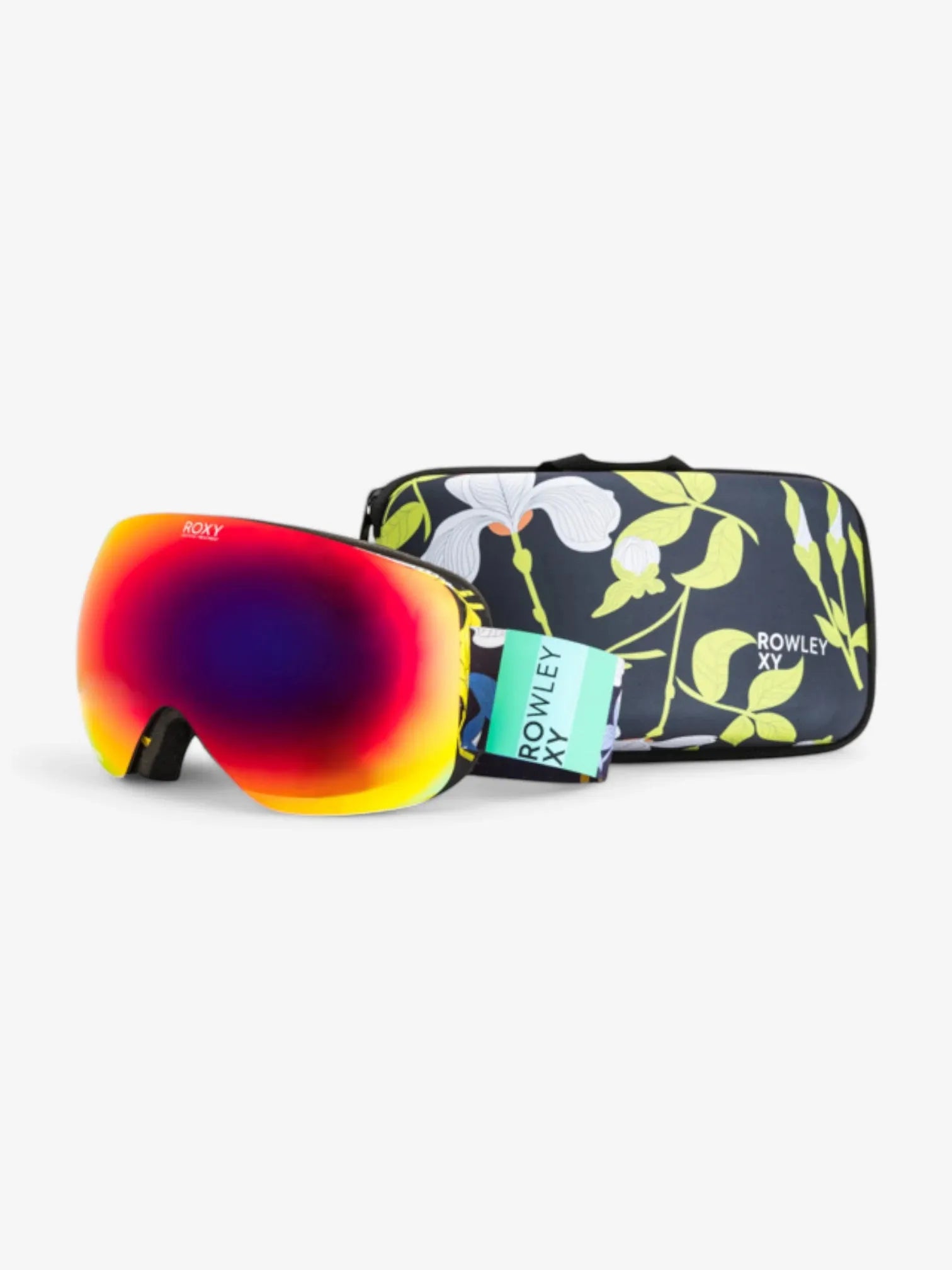 ROXY X Rowley Rosewood Snow Goggles - Yellow Violet Floral Print for Skiing & Snowboarding | UV Protection & Anti-Fog Lens
