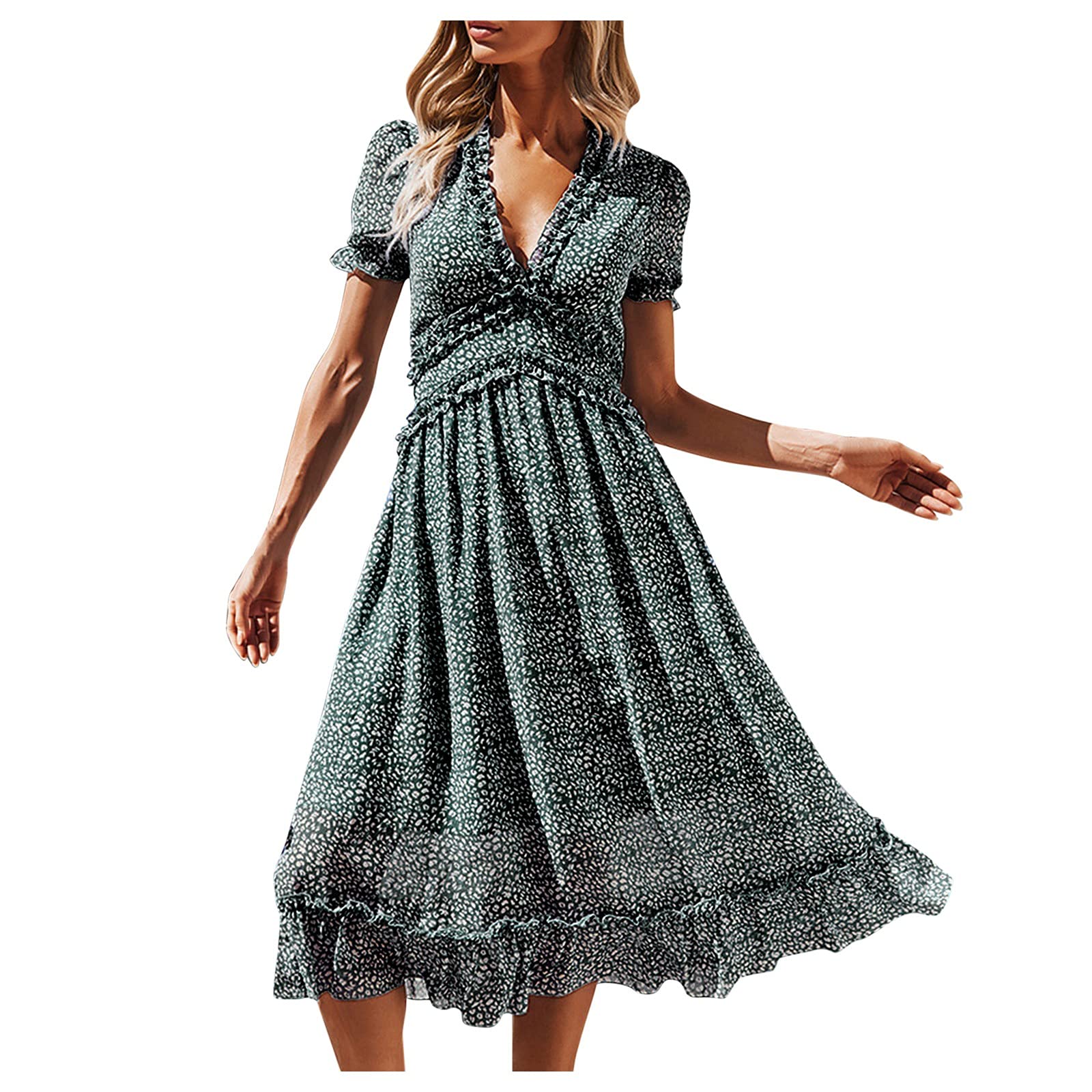 QixinWluo Women's V-Neck Floral Print Summer Party Dress - Elegant Casual Plus Size Maxi Dress for Weddings, Cocktails & Beach Vacations