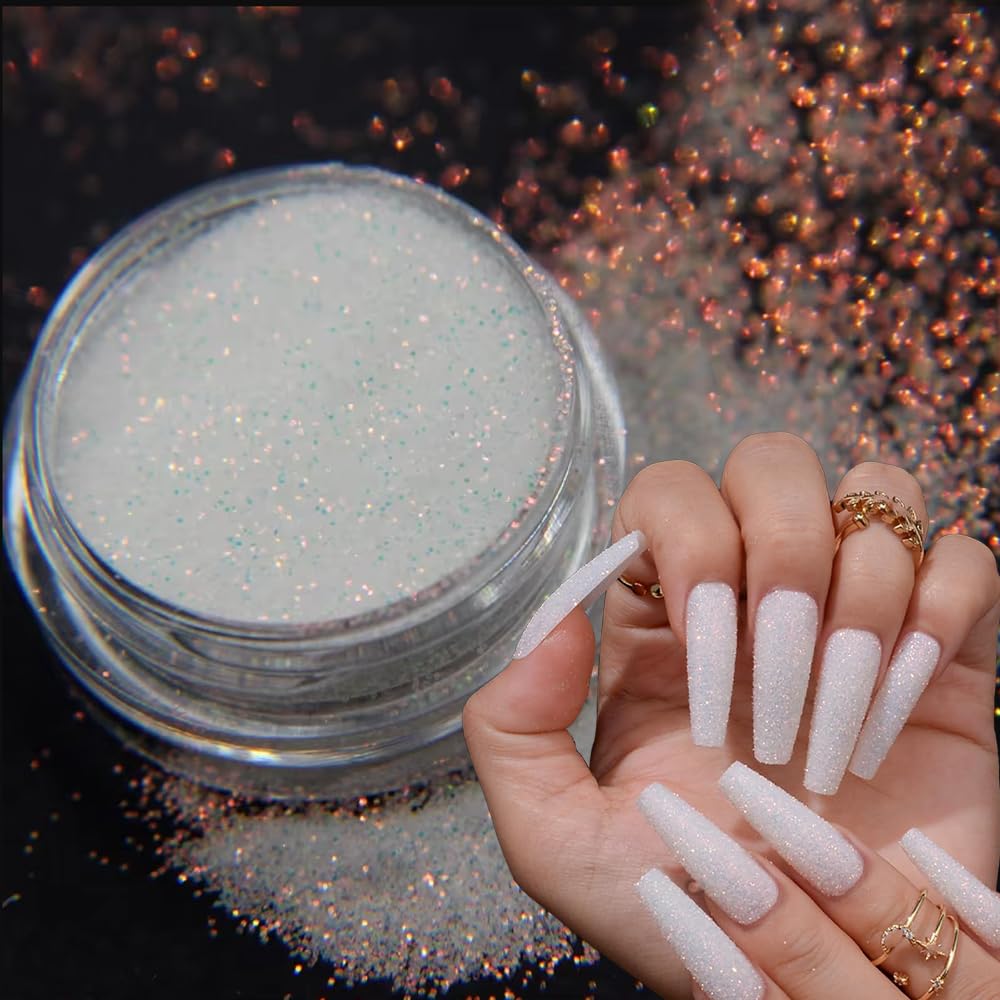 10g White Snowflake Glitter Nail Tips with Diamond Design - Acrylic Nail Glitter Sequins for Winter Nail Art, Party & Special Occasion Manicures